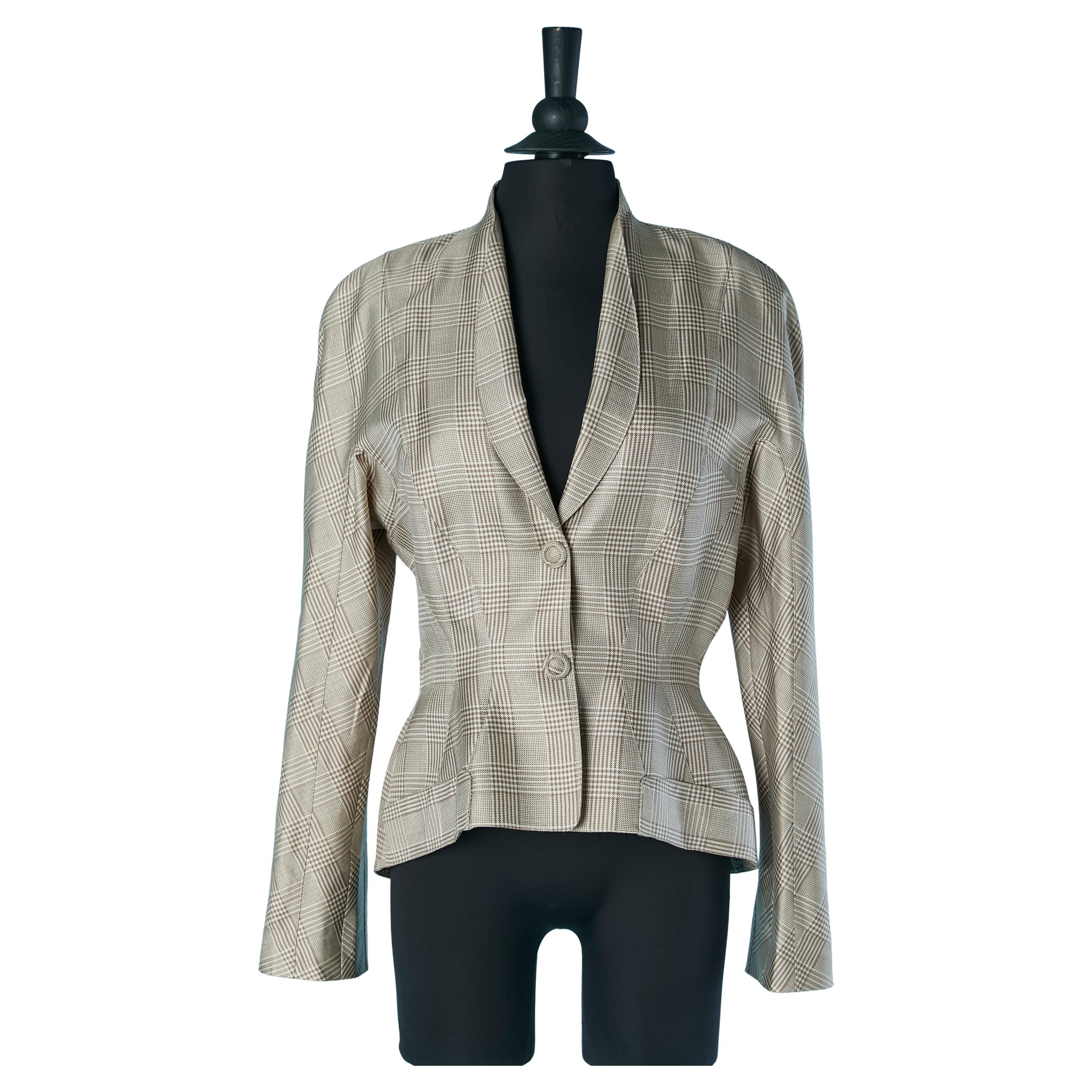 Silk jacquard single breasted jacket with check pattern THIERRY MUGLER