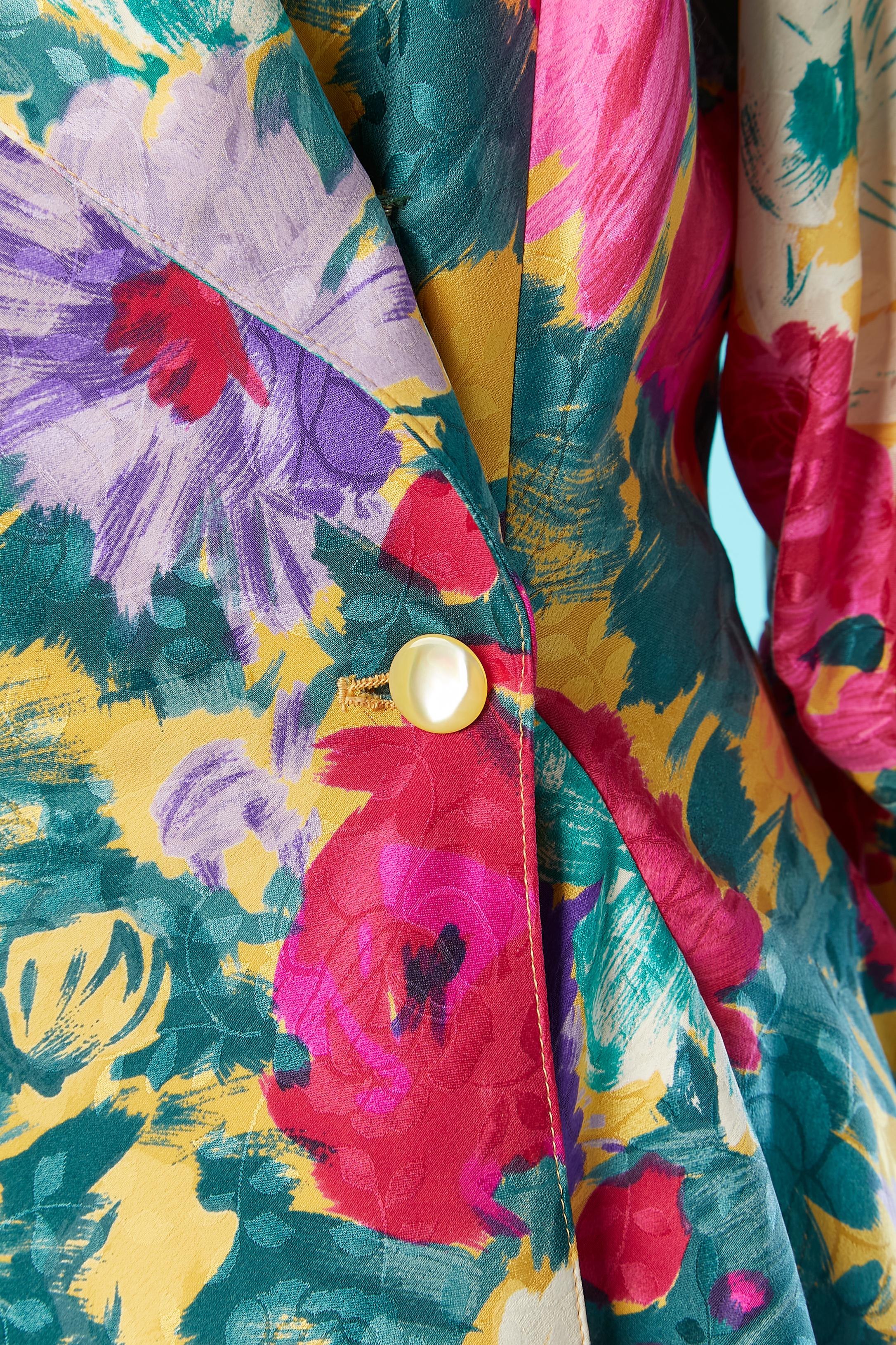 Beige Silk jacquard with flower print skirt-suit ensemble Emanuel Ungaro Parallèle  For Sale