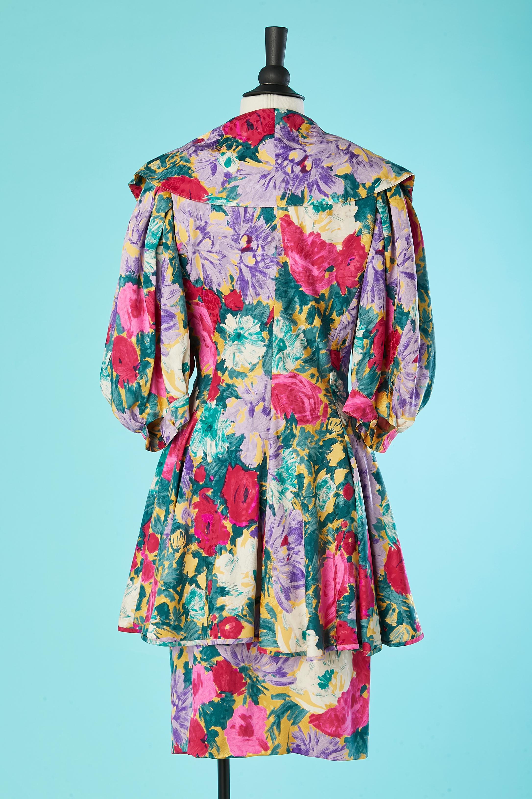 Silk jacquard with flower print skirt-suit ensemble Emanuel Ungaro Parallèle  For Sale 1