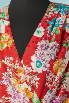 Silk jacquard wrap dress with flower print ADOLFO for Neiman Marcus