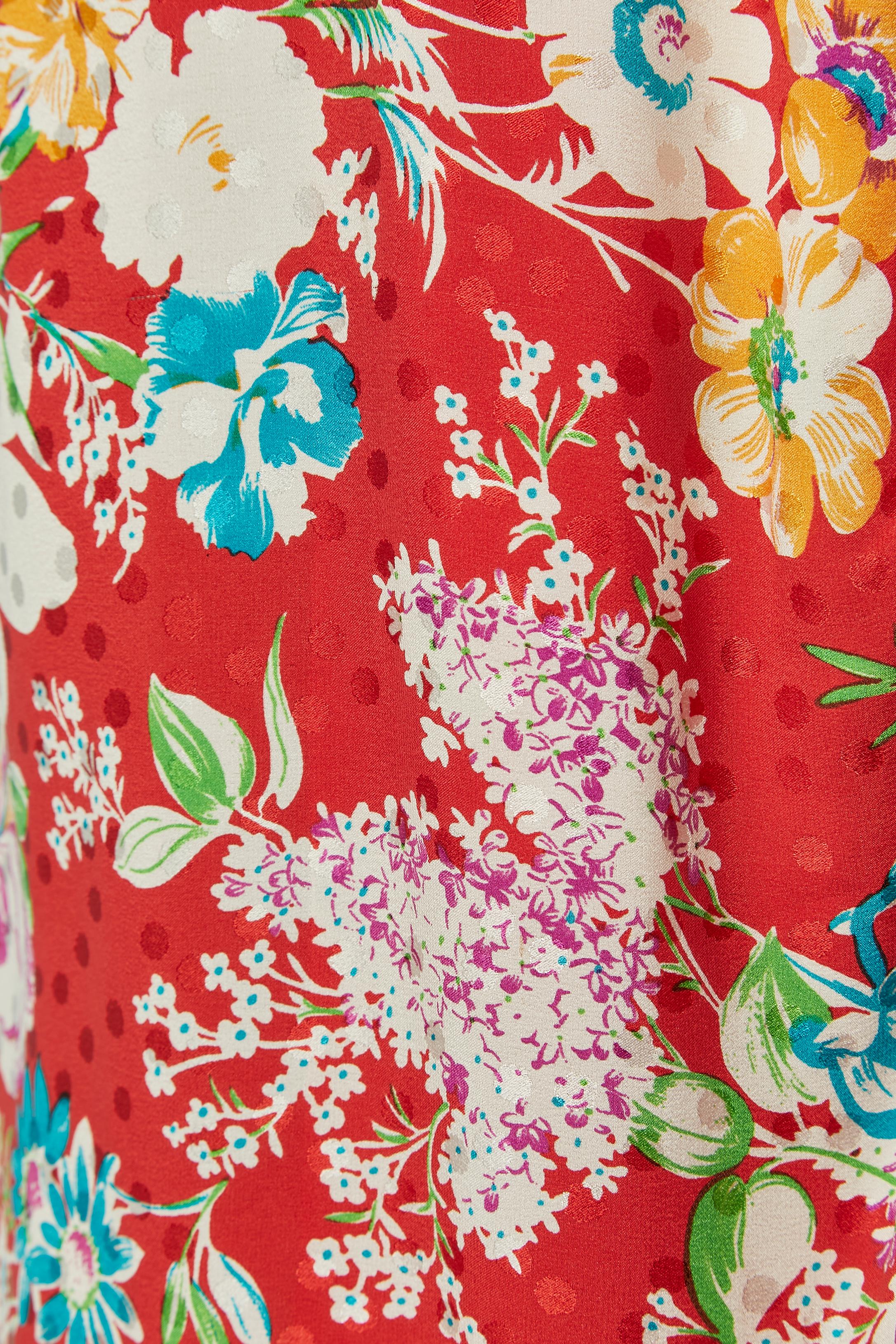 Silk jacquard wrap dress with flower print ADOLFO for Neiman Marcus In Excellent Condition For Sale In Saint-Ouen-Sur-Seine, FR