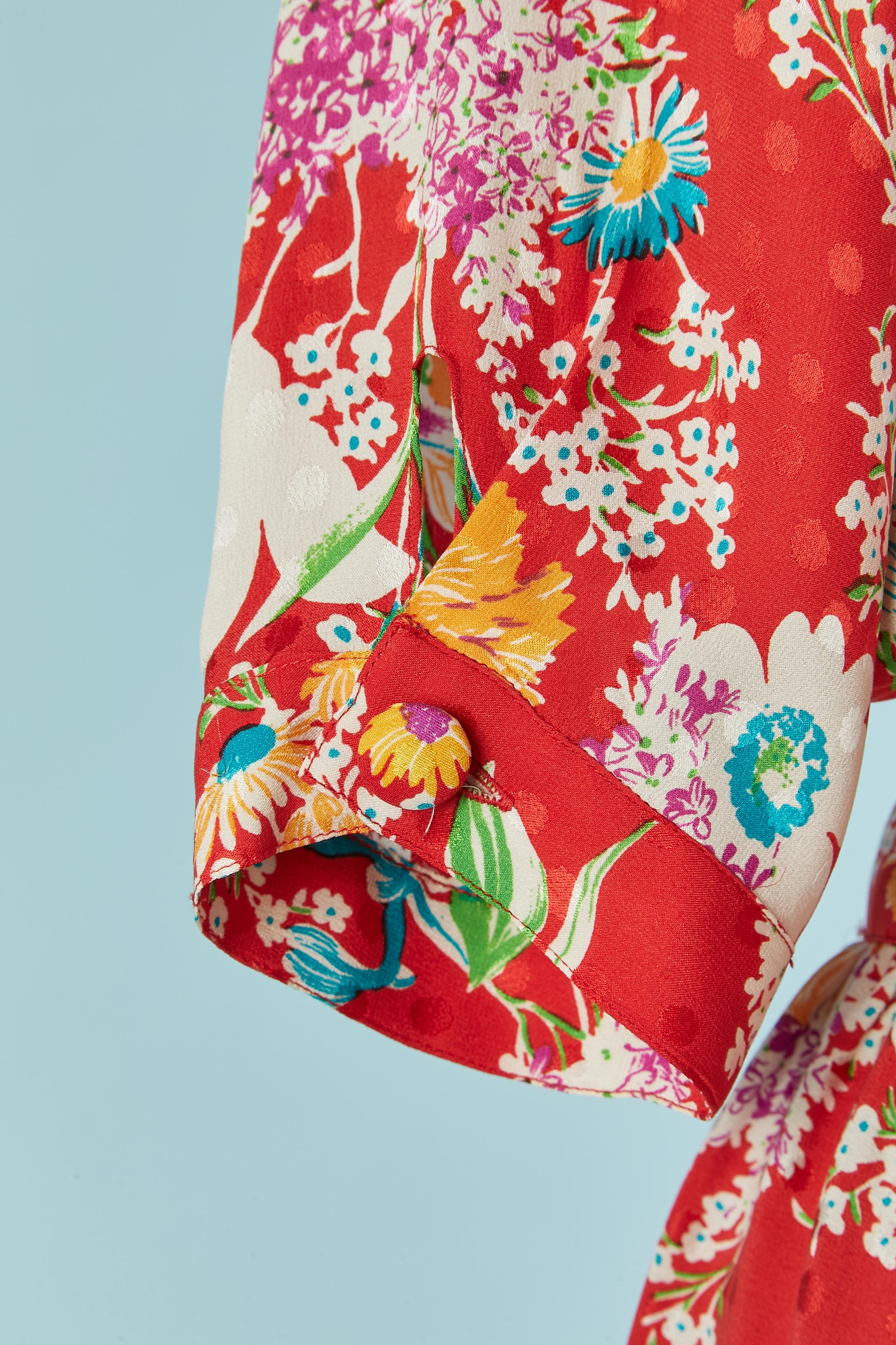 Silk jacquard wrap dress with flower print ADOLFO for Neiman Marcus For Sale 1