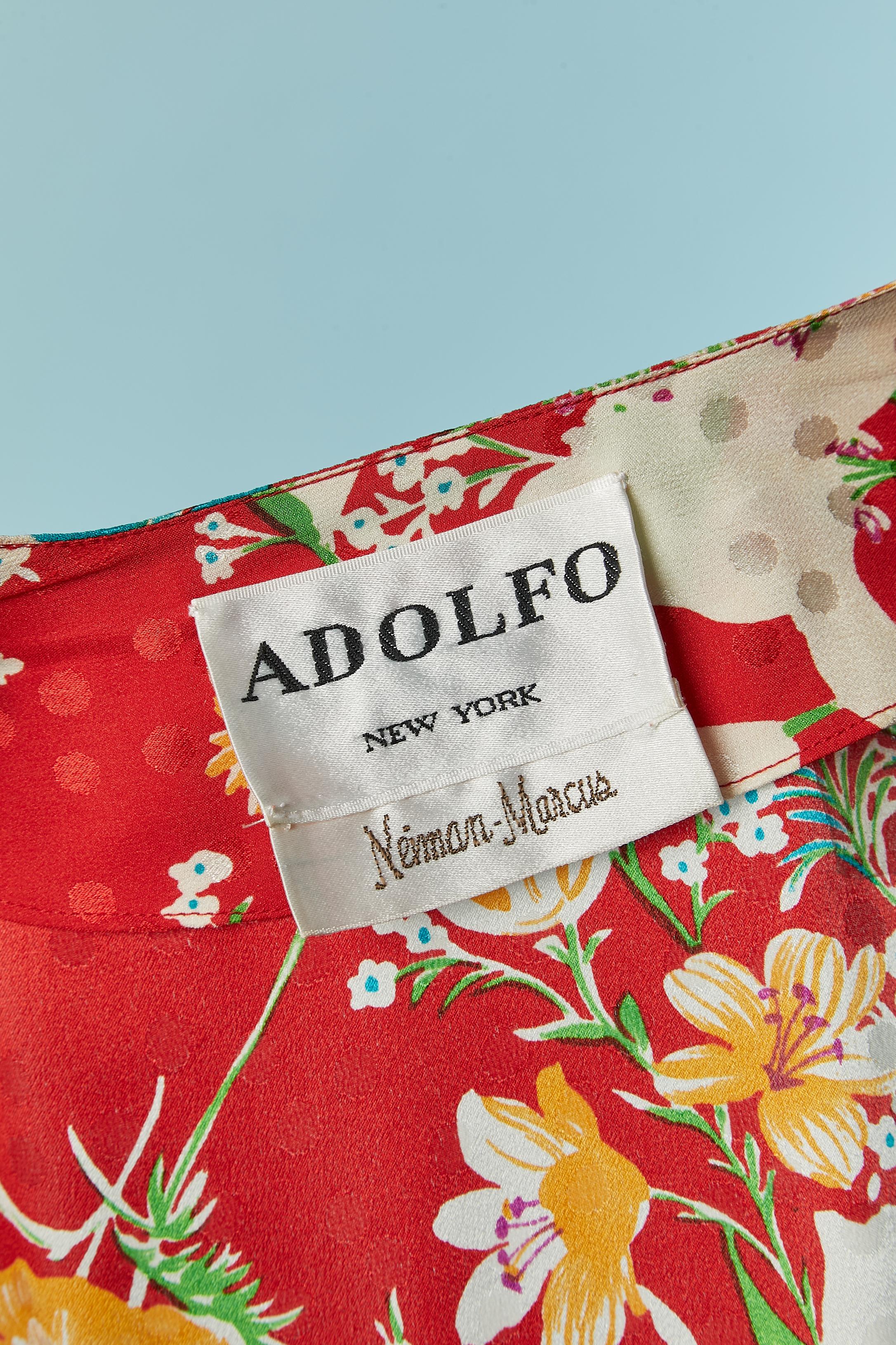 Silk jacquard wrap dress with flower print ADOLFO for Neiman Marcus For Sale 4