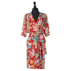 Vintage Silk jacquard wrap dress with flower print ADOLFO for Neiman Marcus