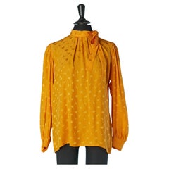 Silk jacquard yellow shirt with asymmetrical bow-tie Saint Laurent Rive Gauche