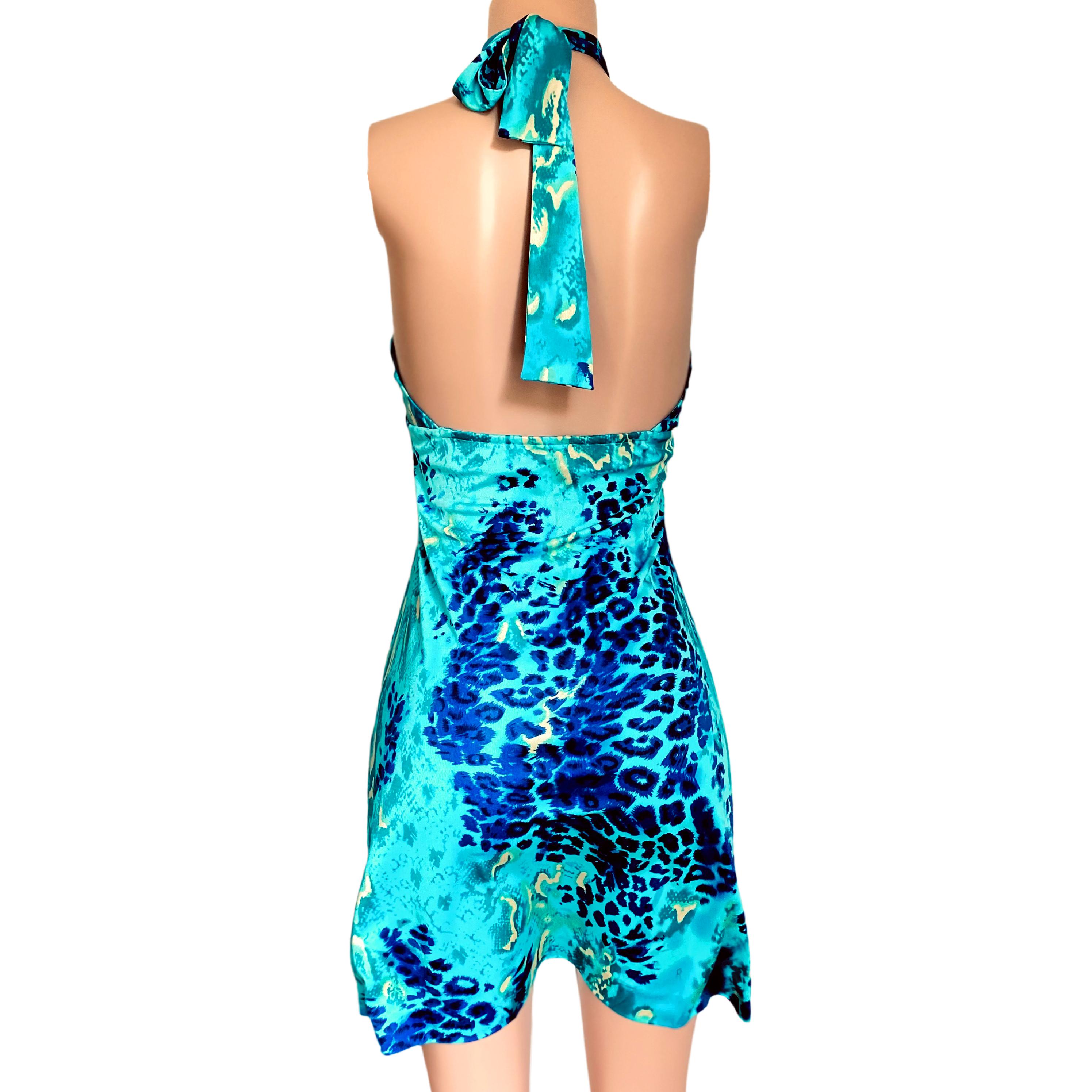 Silk Jersey Blue Spot print Halter Dress Flora Kung NWT In New Condition In Boston, MA