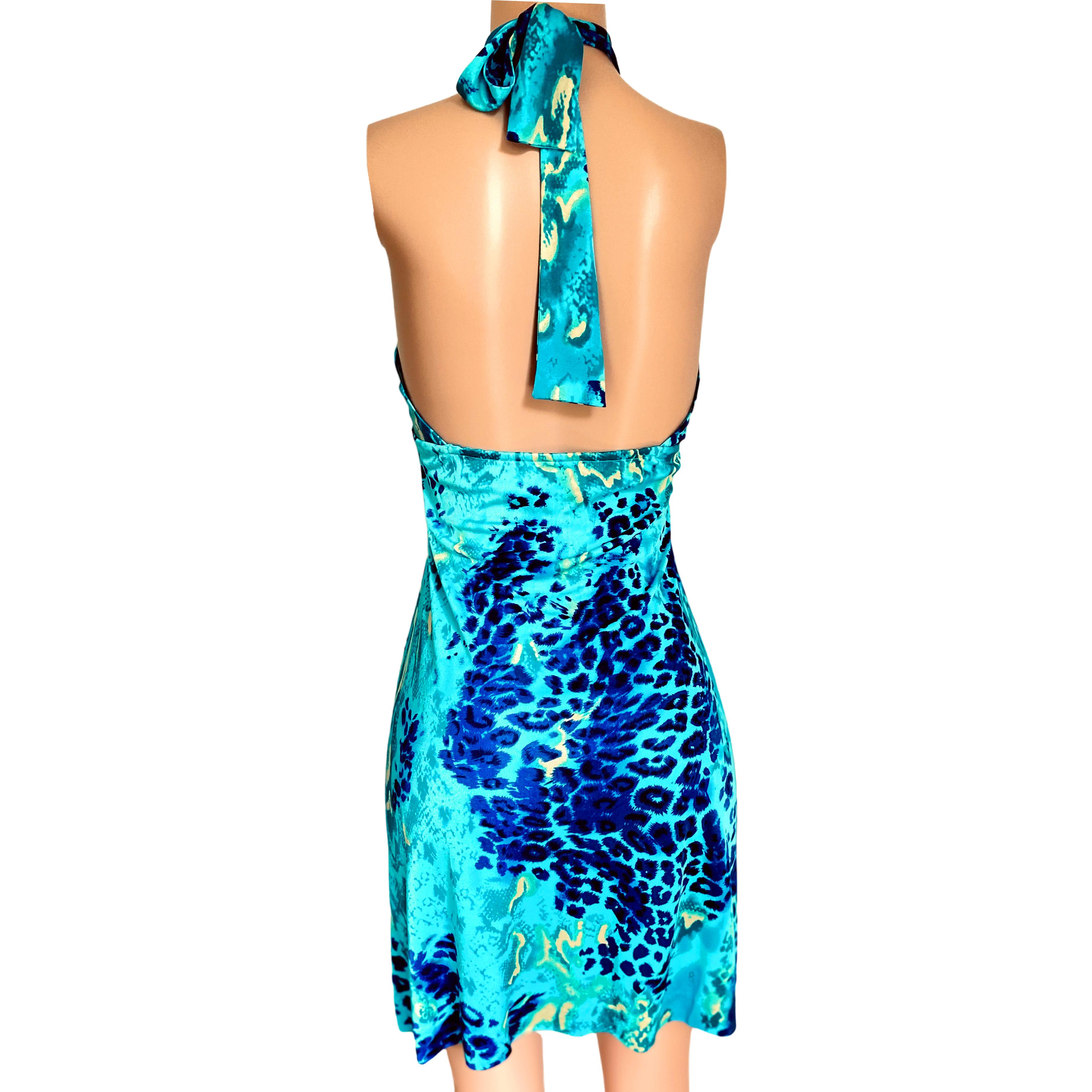 Women's Silk Jersey Blue Spot print Halter Dress Flora Kung NWT