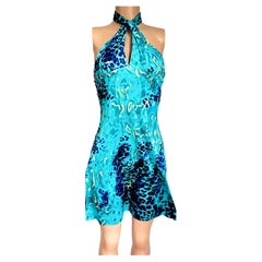 Silk Jersey Blue Spot print Halter Dress Flora Kung NWT