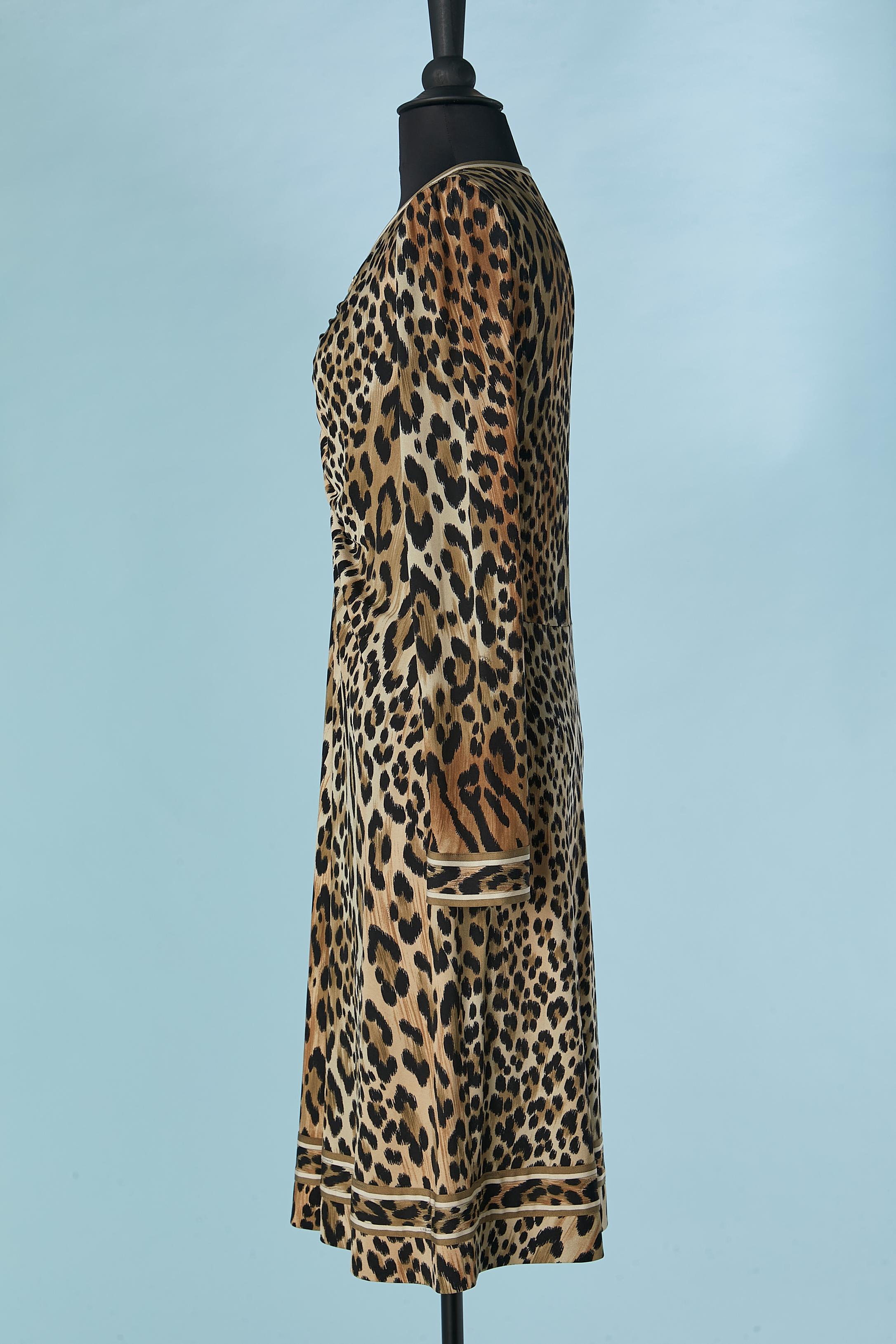 Silk jersey cocktail dress with leopard print Léonard Circa 2000 For Sale 1