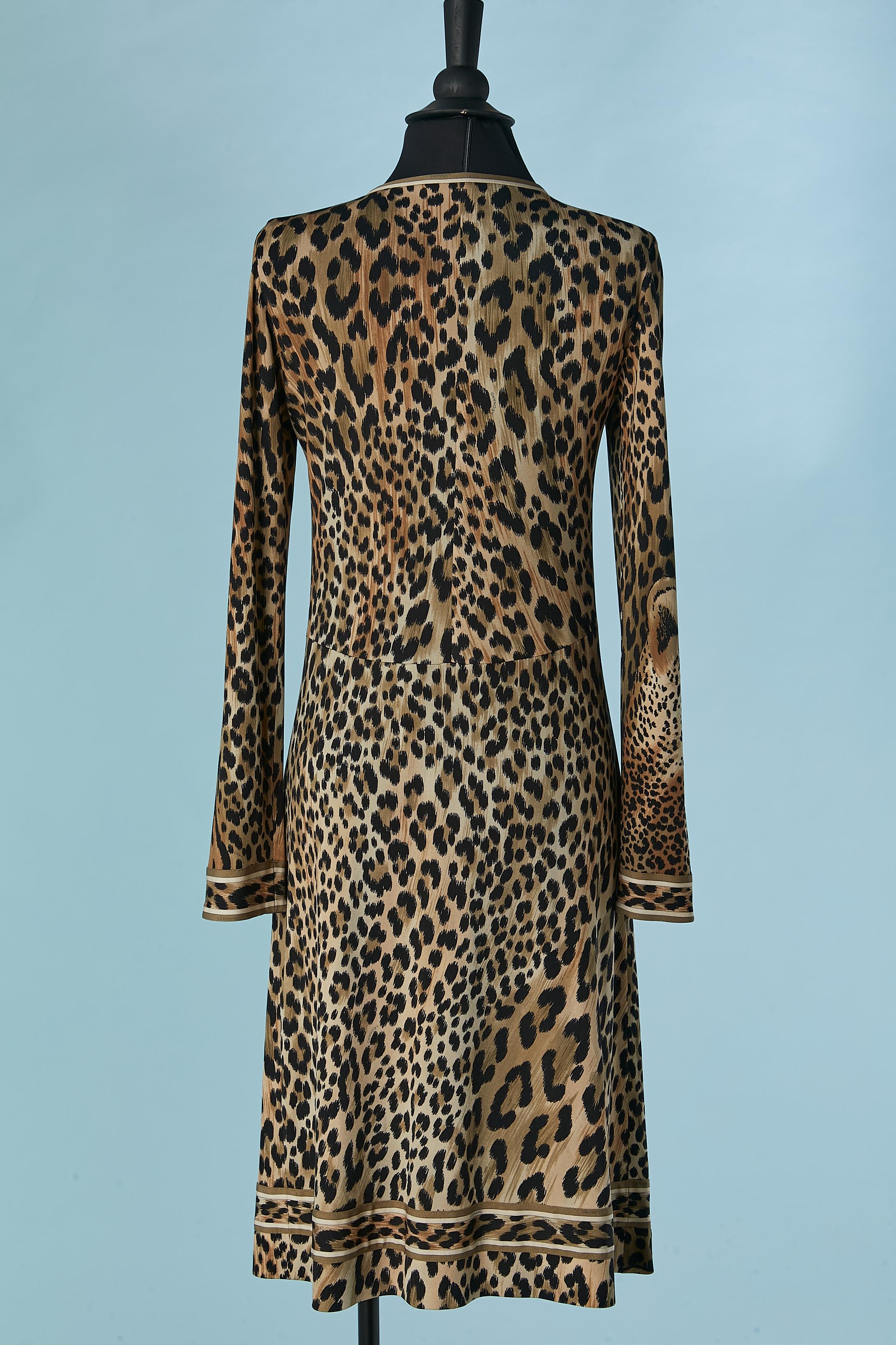 Silk jersey cocktail dress with leopard print Léonard Circa 2000 For Sale 2