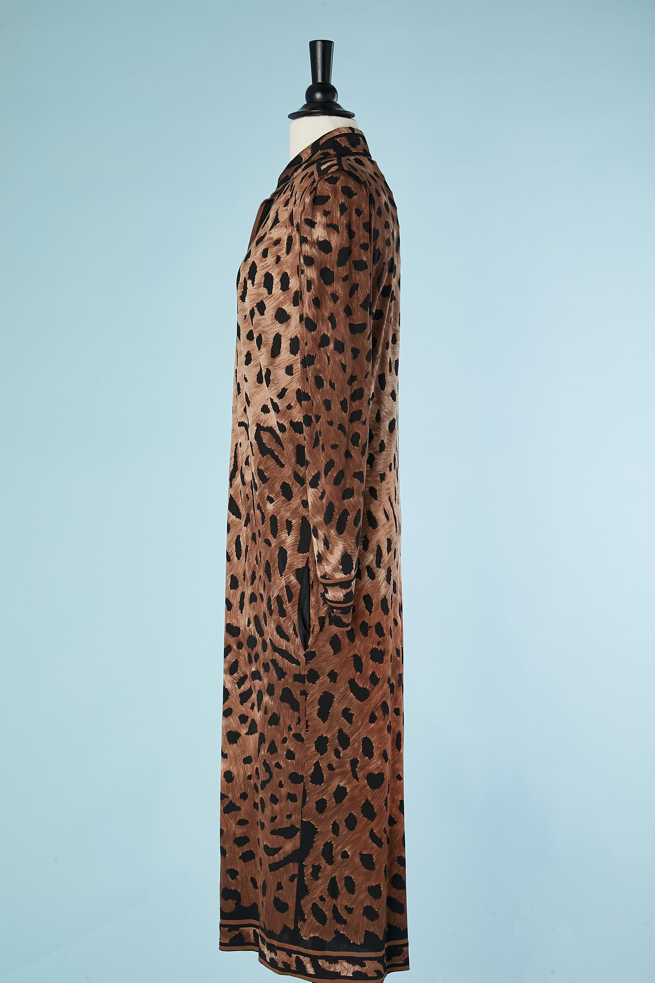 Brown Silk jersey cocktail dress with leopard print Leonard Fashion  For Sale