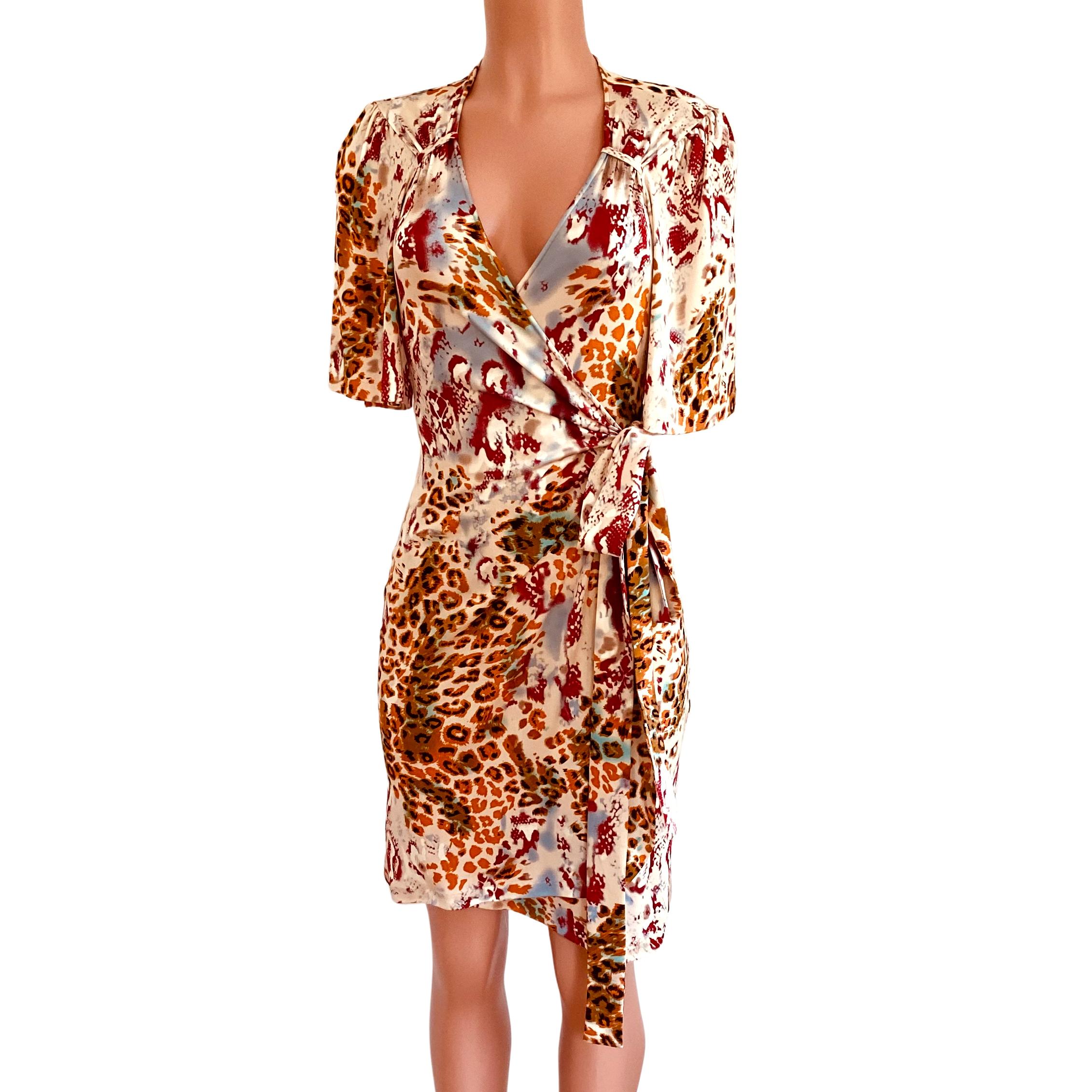 FLORA KUNG Silk Jersey jungle spots wrap dress - NWT In New Condition For Sale In Boston, MA