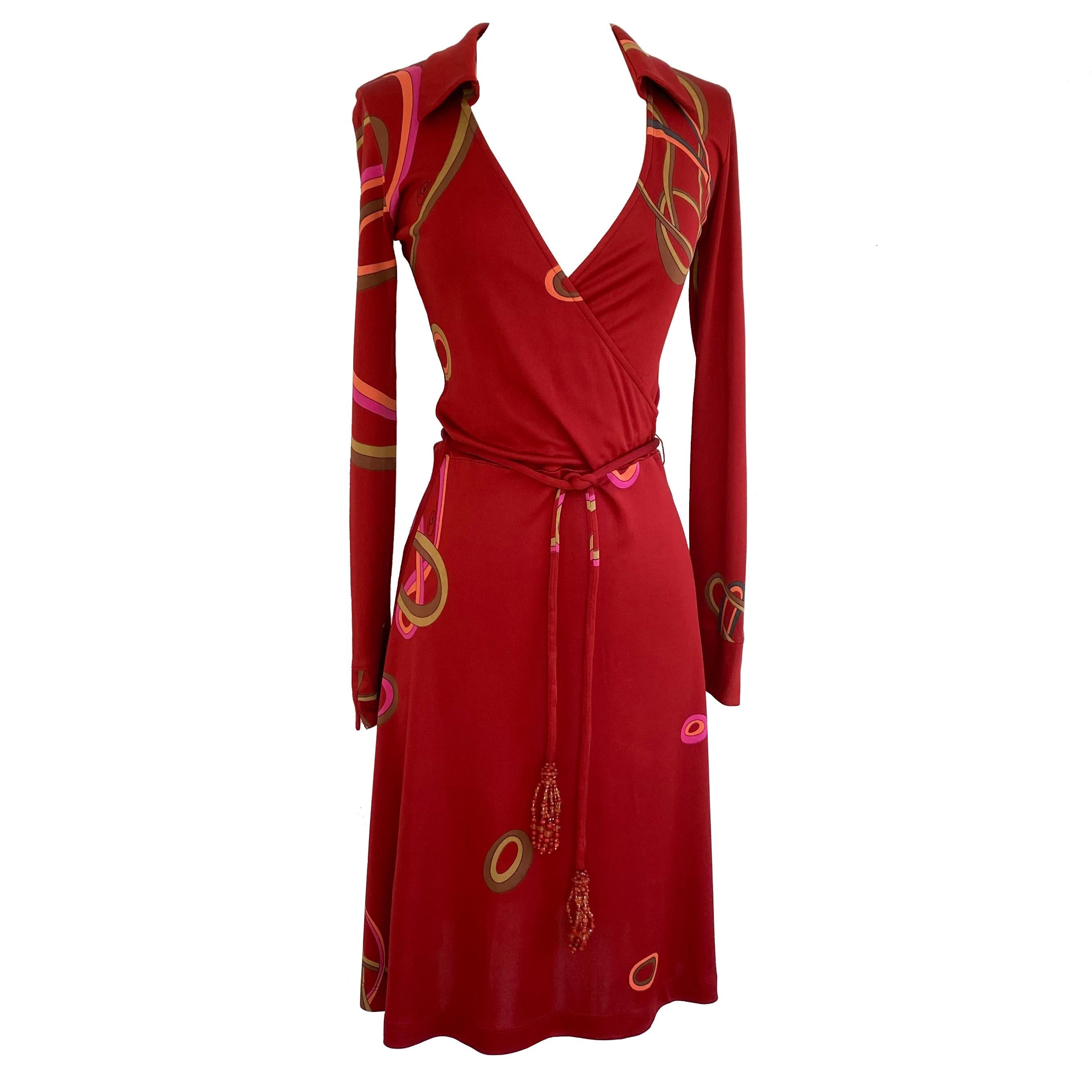 FLORA KUNG Ruby Red Mock Wrap Silk Dress with detachable Tassel Belt - NWT In New Condition For Sale In Boston, MA