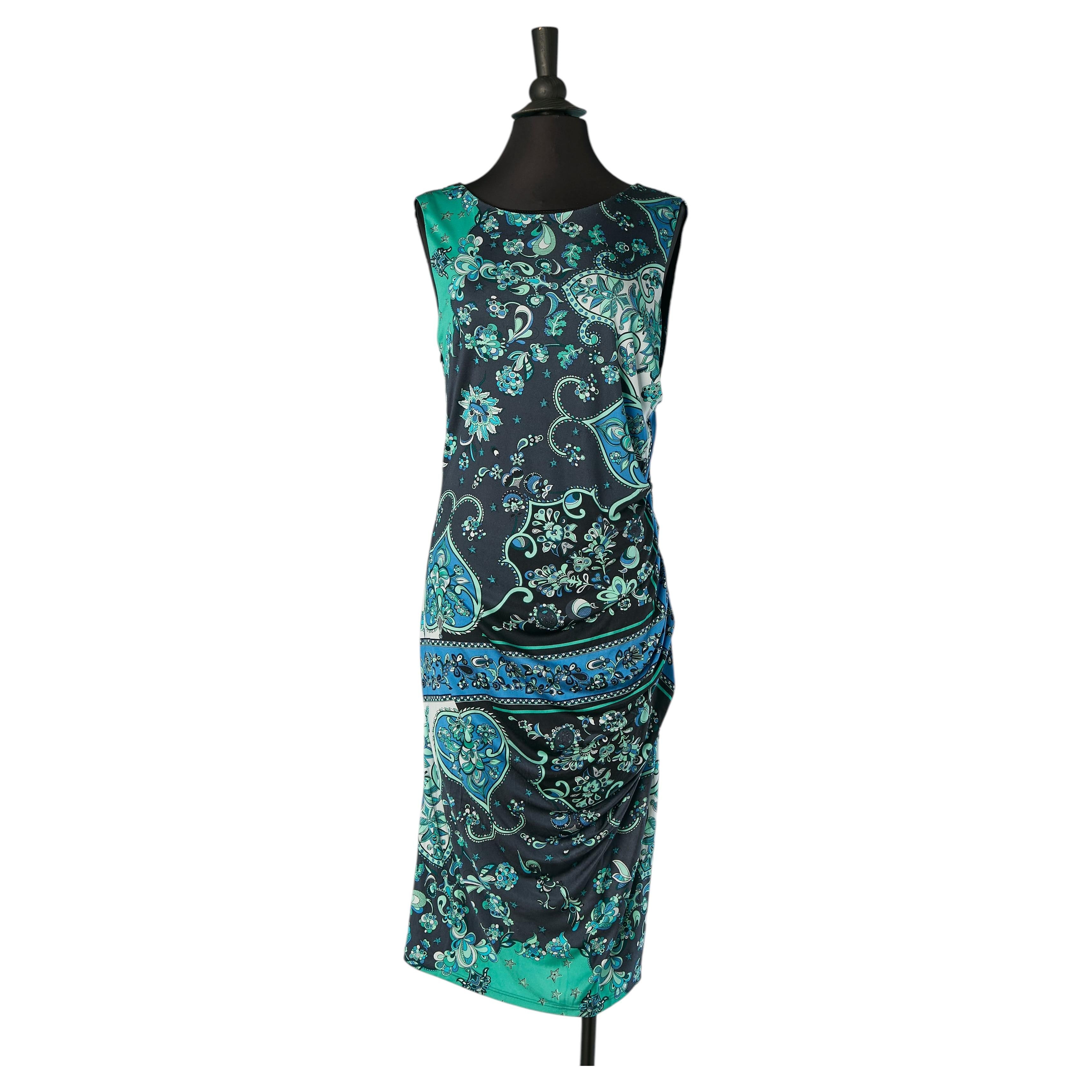 Robe sans manches en jersey de soie imprimé et drapé Emilio Pucci