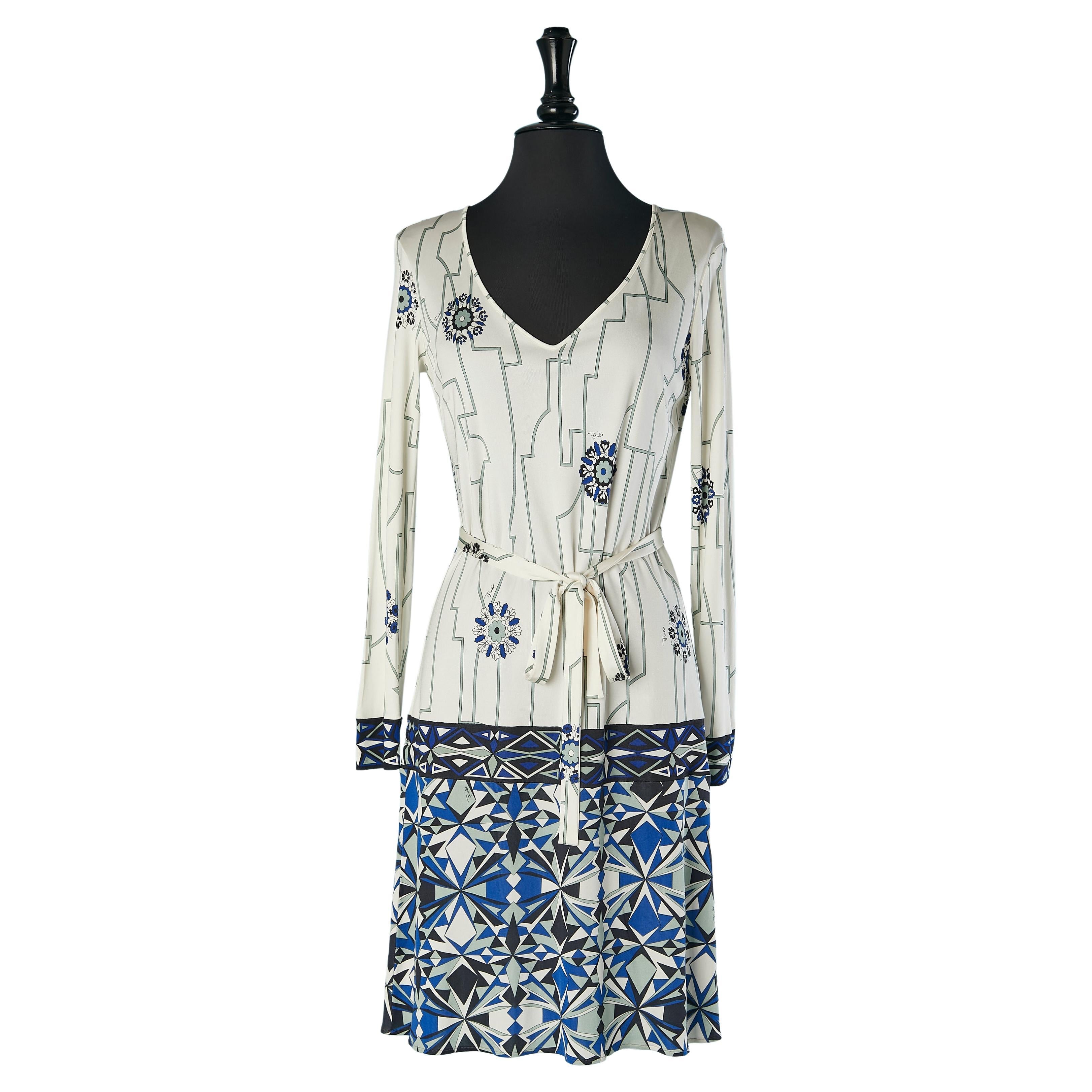 Silk jersey printed dress with belt Emilio Pucci For Sale