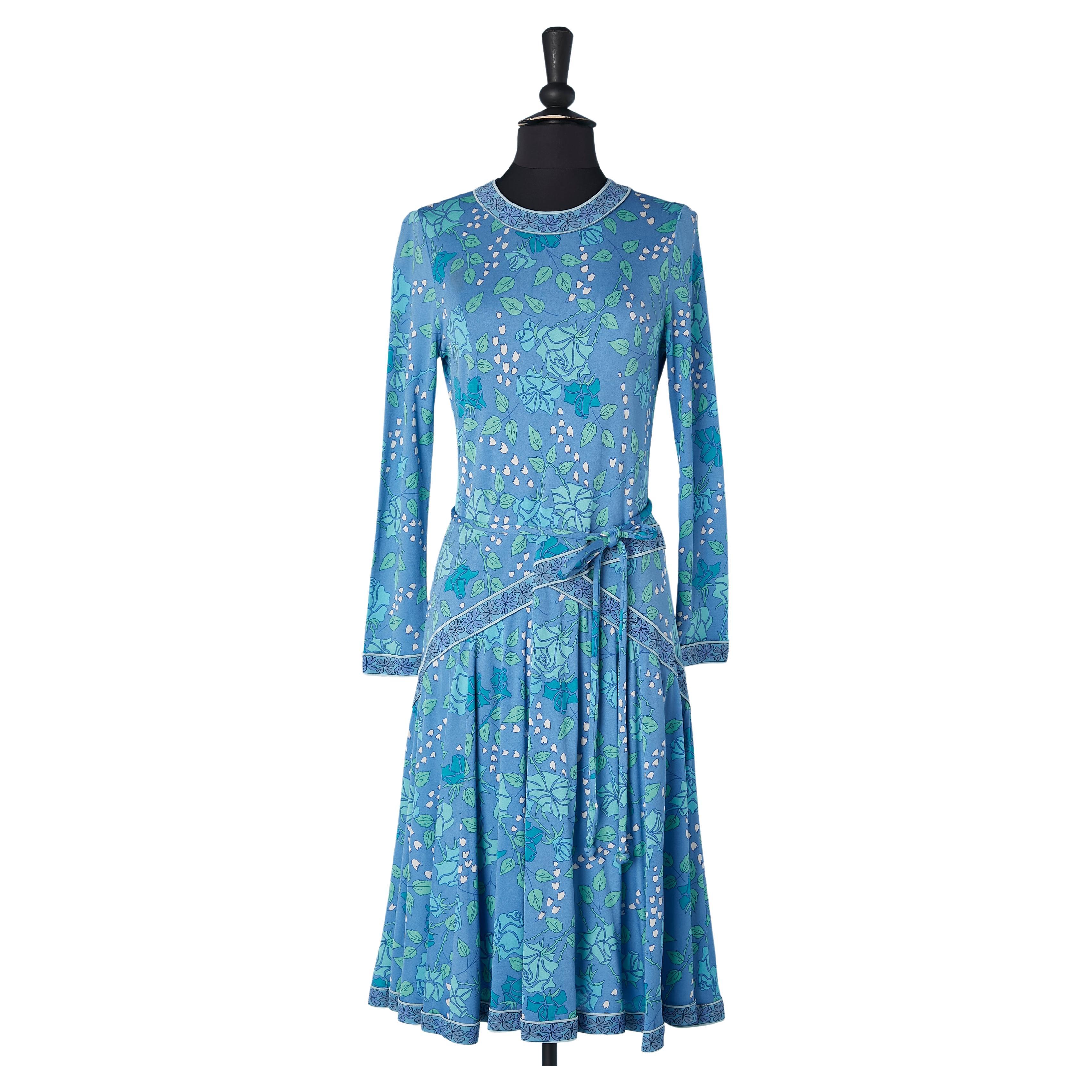 Bedrucktes Kleid aus Seidenjersey in Rosa und Lilien-of-the-valley, Bessi, ca. 1960er Jahre 