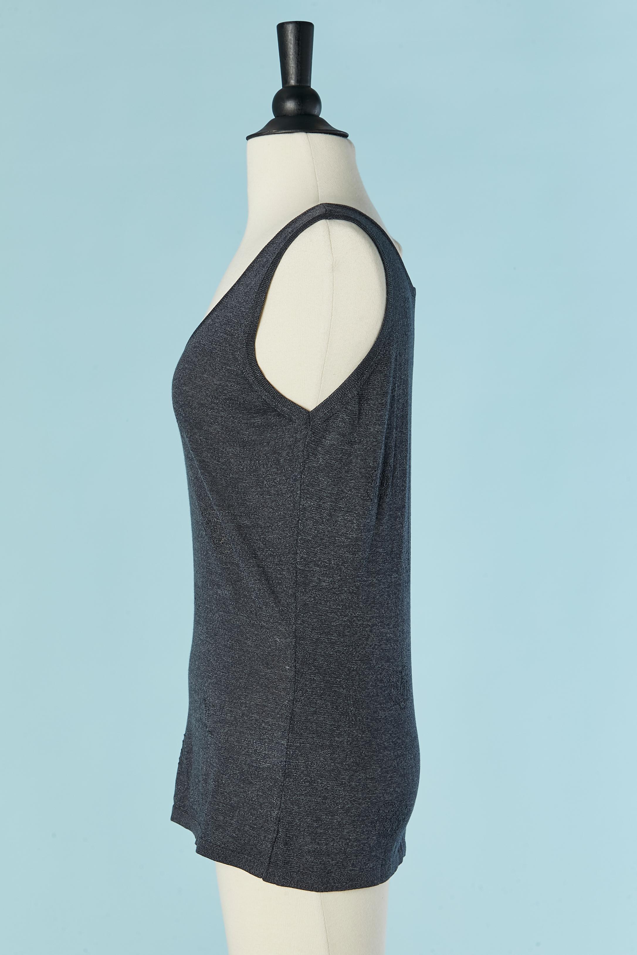 Black Silk jersey tank-top with see-through camelia pattern CHANEL BOUTIQUE For Sale