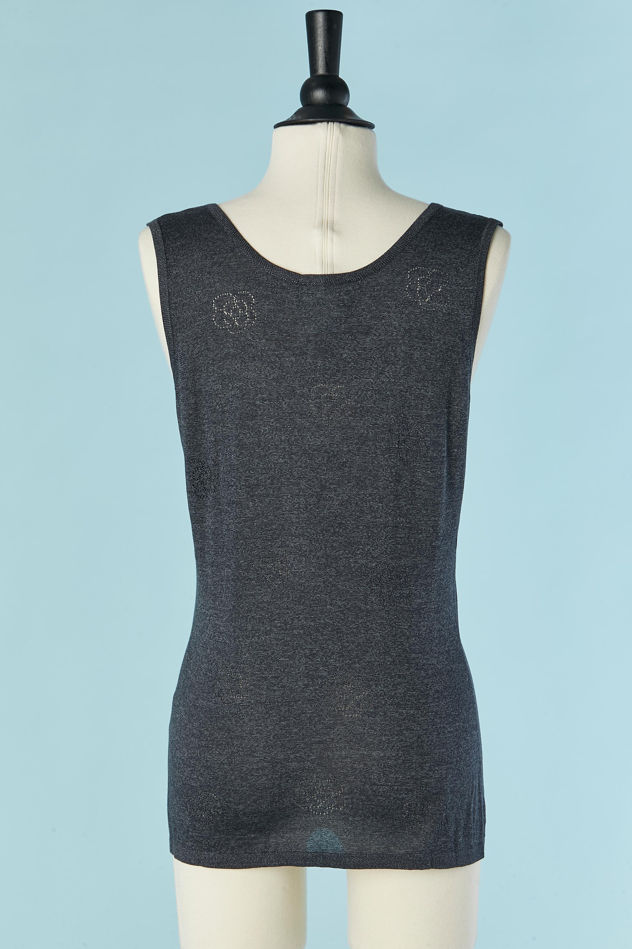 Silk jersey tank-top with see-through camelia pattern CHANEL BOUTIQUE In Excellent Condition For Sale In Saint-Ouen-Sur-Seine, FR