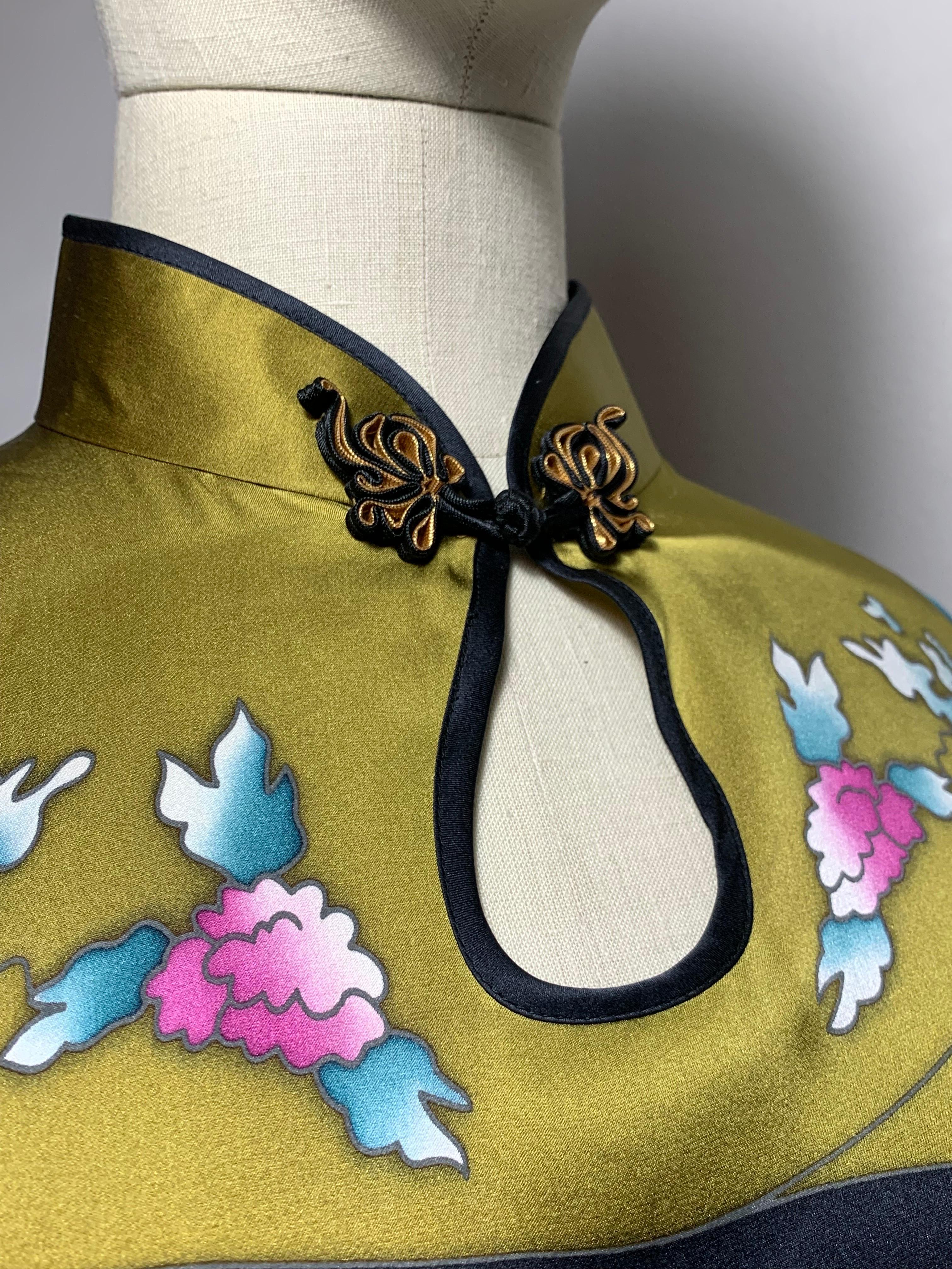 Silk Kaftan Dress w Hand-Painted Phoenix Bird Banded Keyhole Collar  For Sale 9