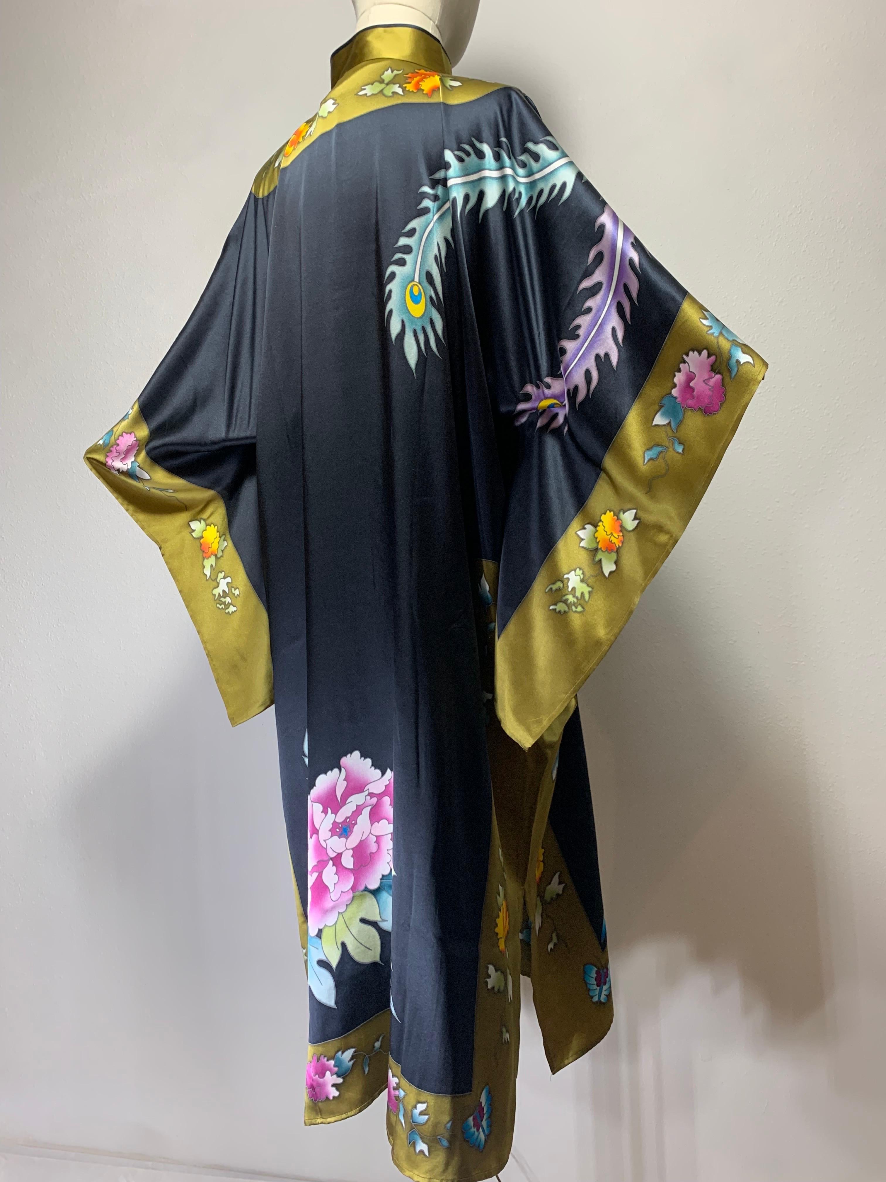 Silk Kaftan Dress w Hand-Painted Phoenix Bird Banded Keyhole Collar  For Sale 3