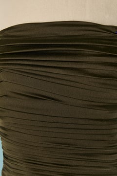 Silk kaki evening bustier dress with rhinestone button ALEXANDRE VAUTHIER