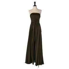 Silk kaki evening bustier dress with rhinestone button ALEXANDRE VAUTHIER