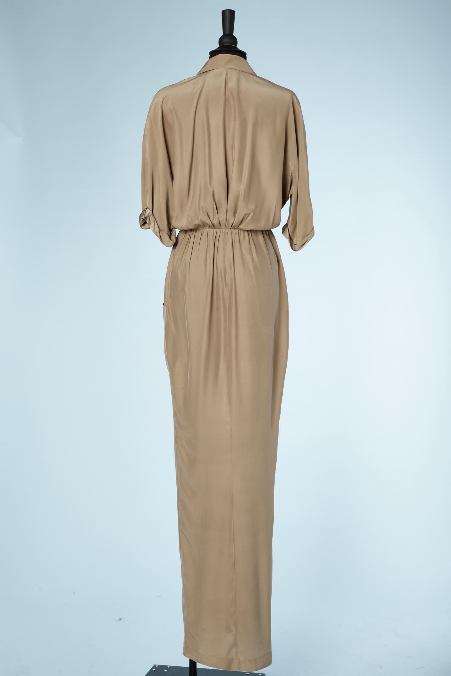 Silk kaki long dress Thierry Mugler  1