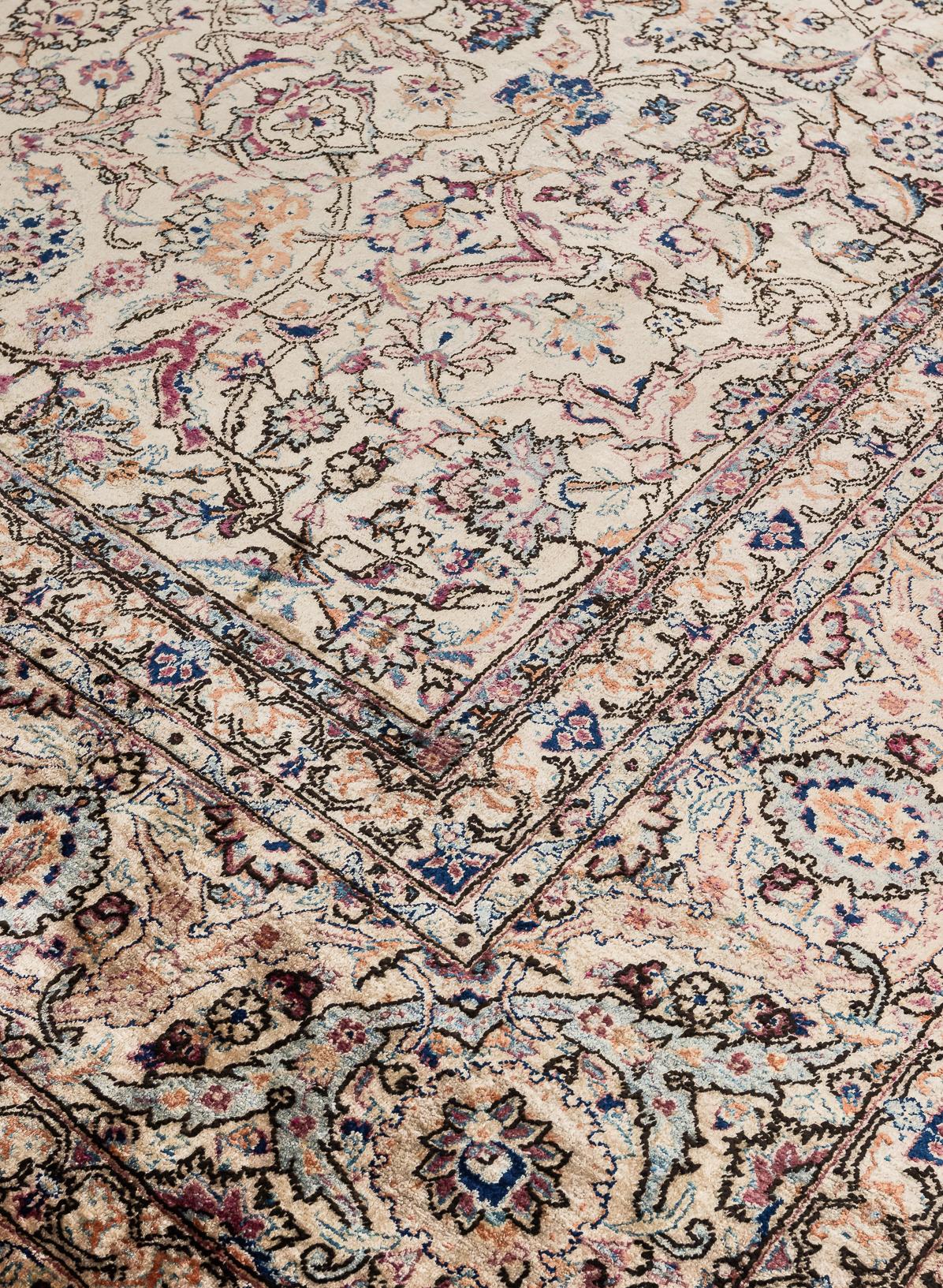 Hand-Knotted Silk Kashan Carpet For Sale