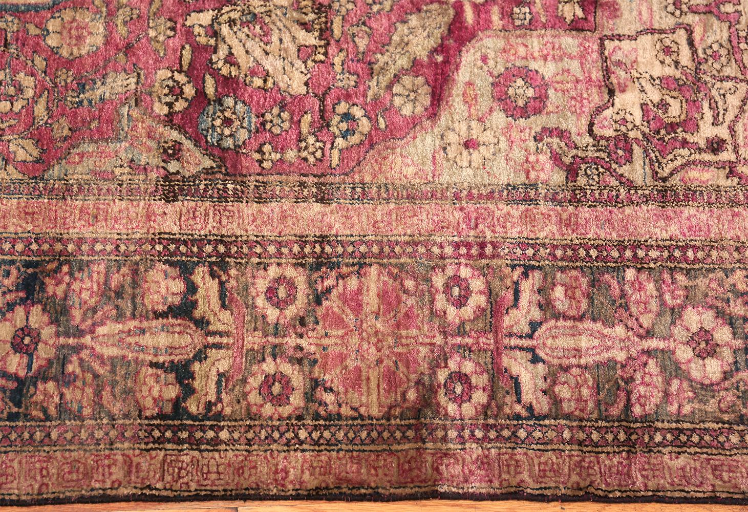 Magnificent small silk Kashan Mohtashem antique Persian rug, country of origin / rug type: Persian rug, circa 1900 - Size: 3 ft 7 in x 6 ft 5 in (1.09 m x 1.96 m). Hadji Mollah Mohammed Hassan Mohtashem is one of the most recognizable names in