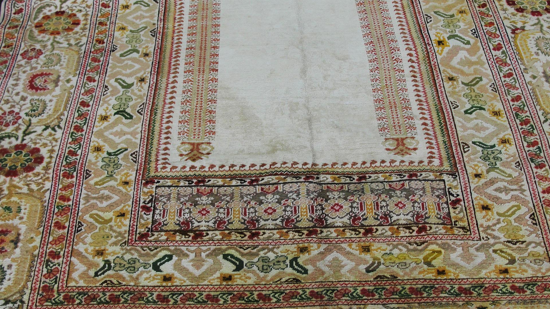 Hand-Knotted Silk Kayseri Prayer Rug For Sale