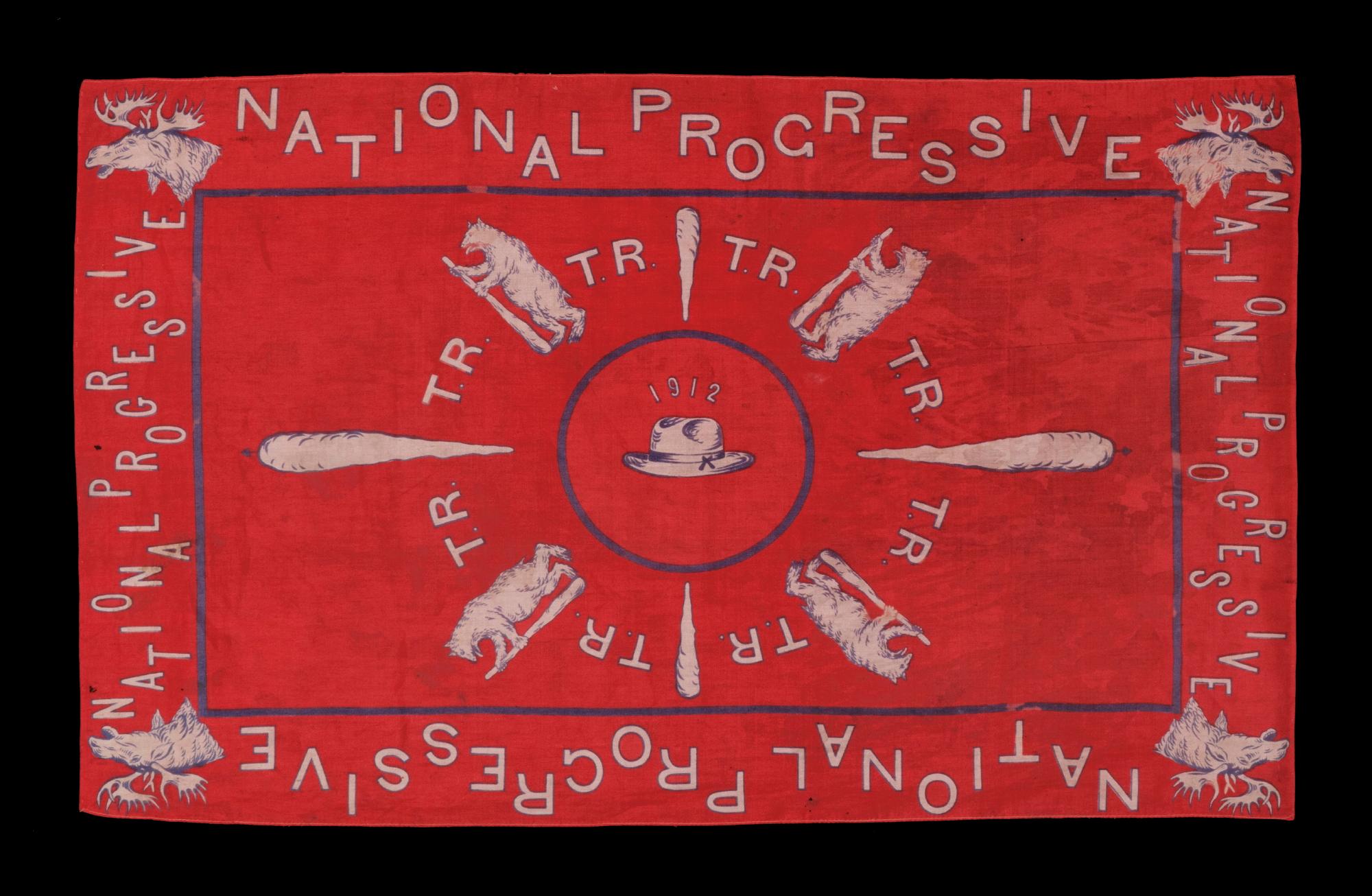 Silk Kerchief Made for the 1912 Campaign of Teddy Roosevelt, with Bears