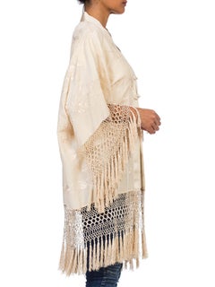 Silk Kimono Made From Antique 1920s Embroidered Silk Fringe Piano Shawl