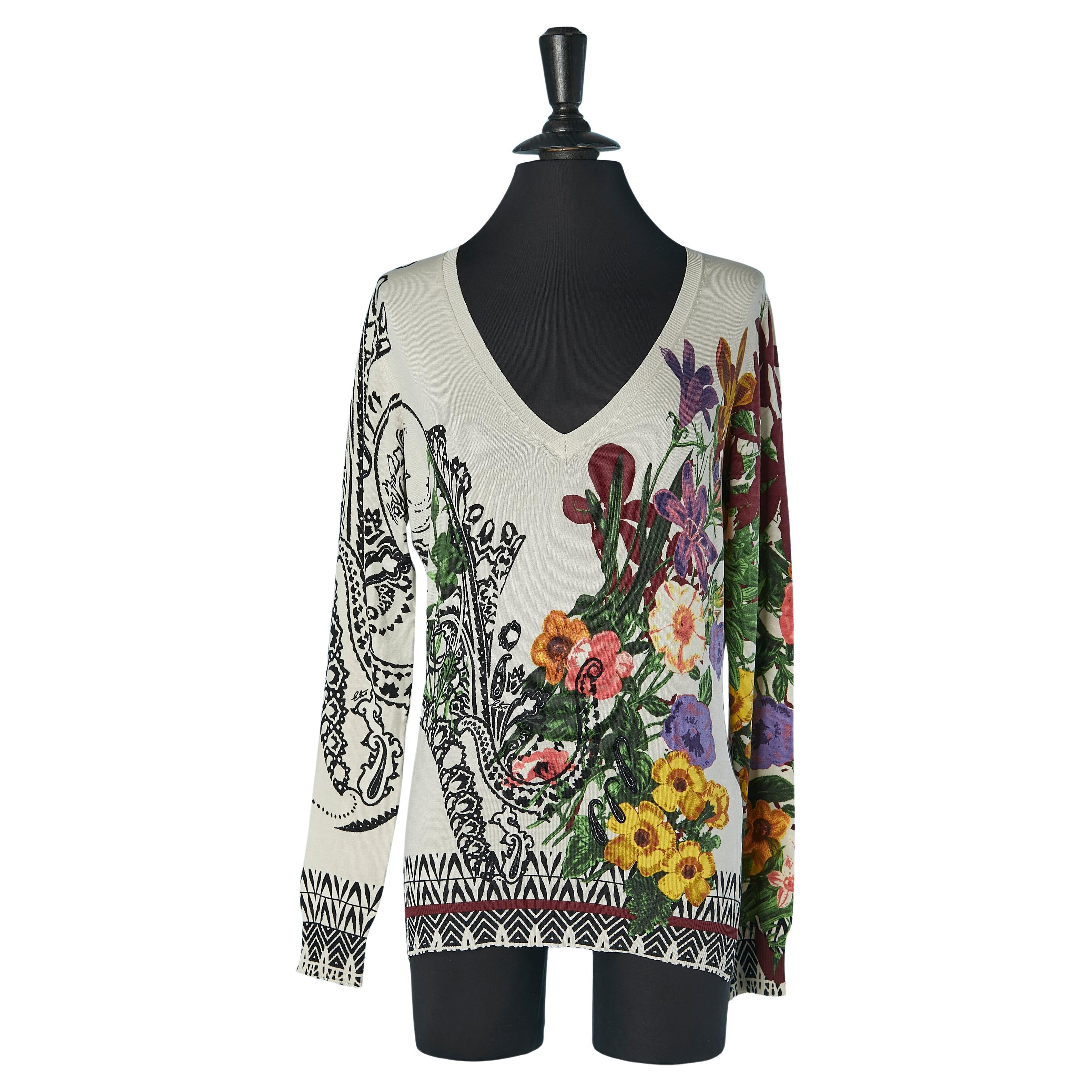 Bedruckter V-Ausschnitt-Pullover aus Seidenstrick ETRO im Angebot