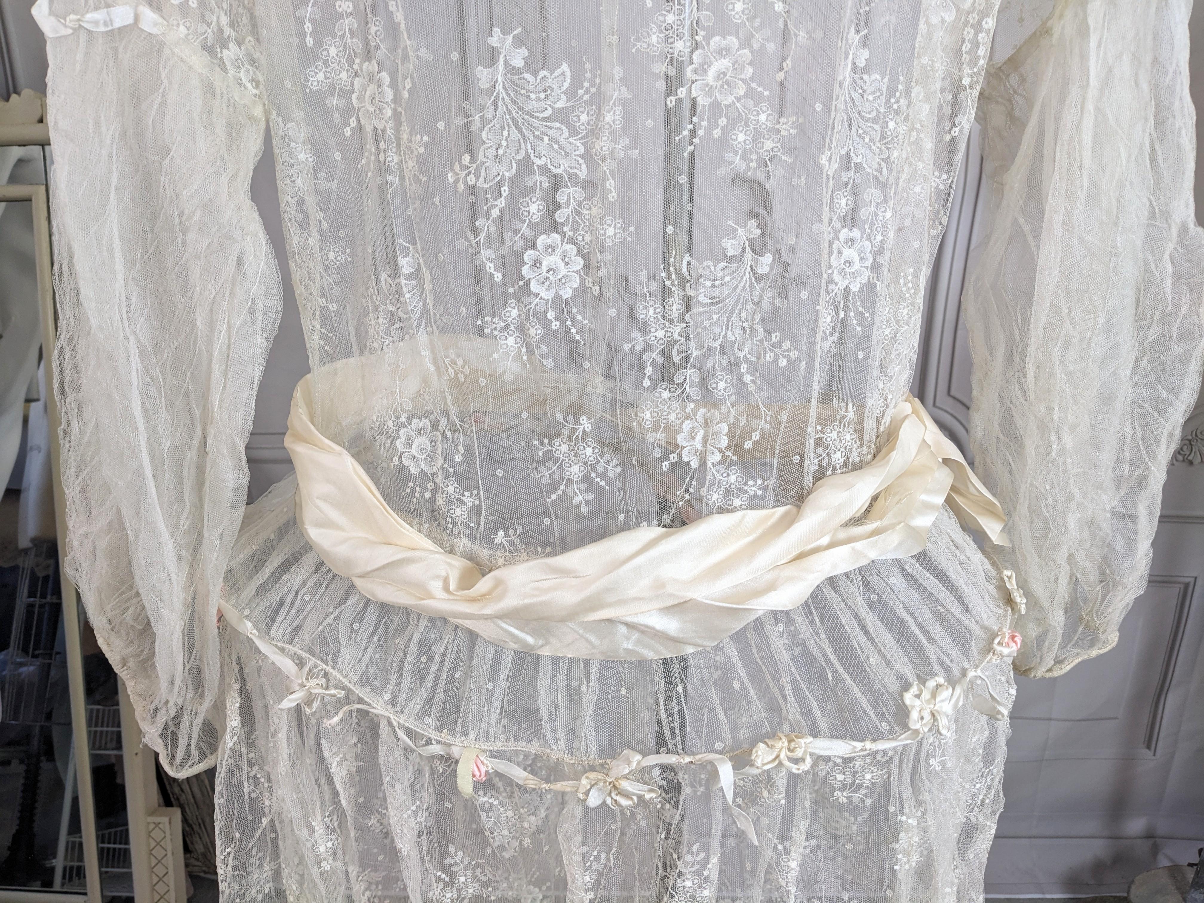 Gray Silk Lace and Tulle Robe de Style For Sale