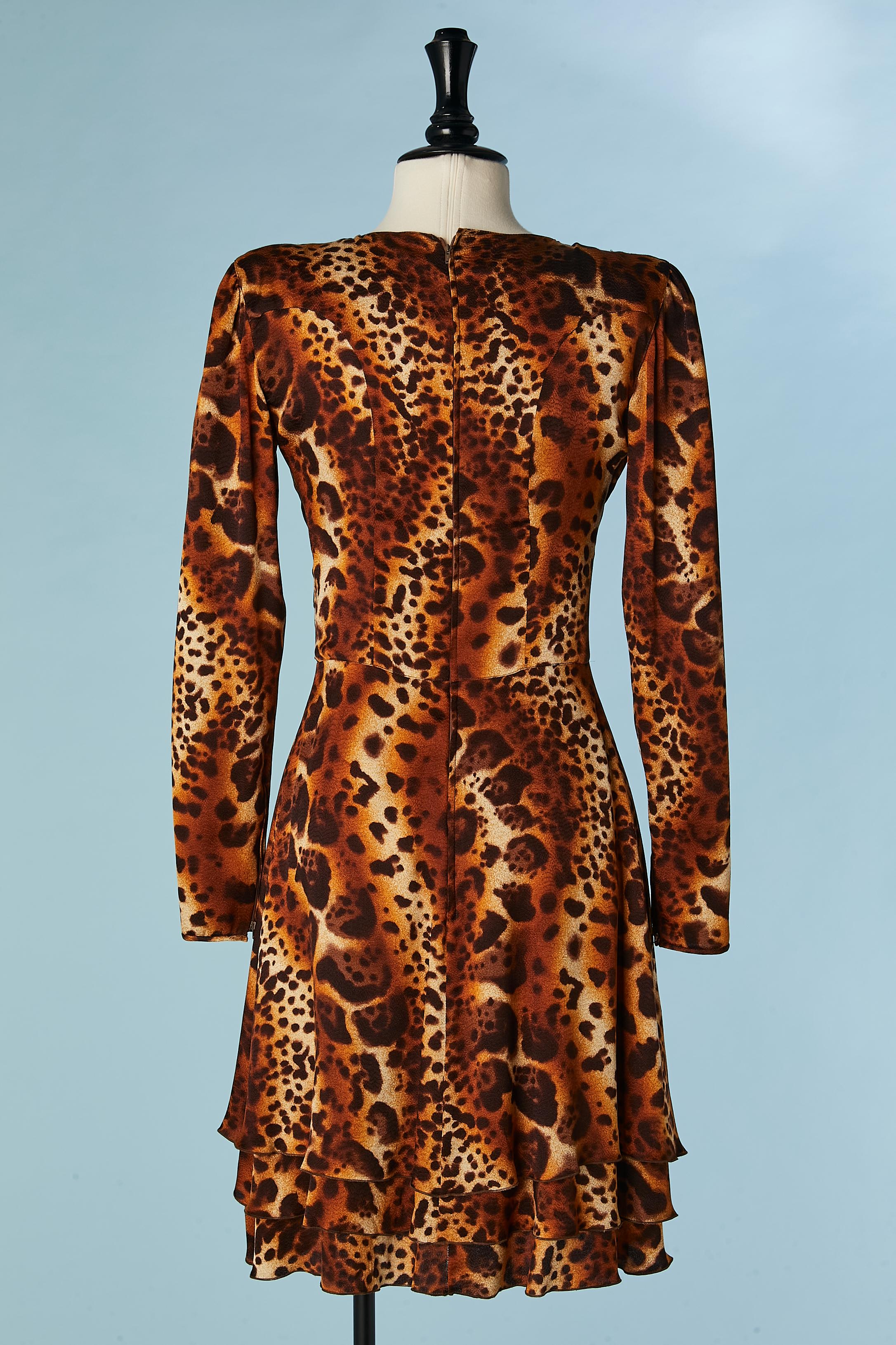 Silk leopard wrapped dress with drape waist Emanuel Ungaro Parallèle Circa 1980 For Sale 1