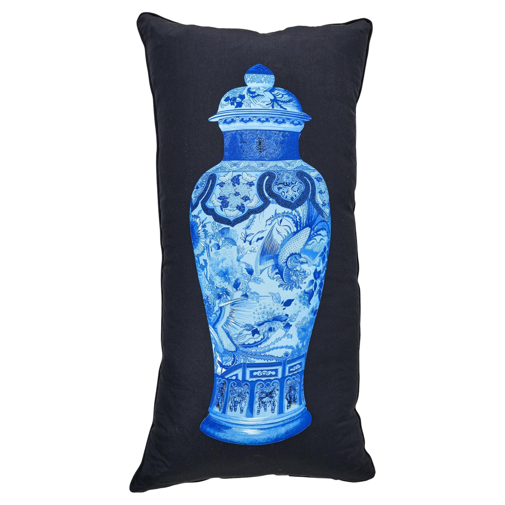 Silk Long Cushion with Chinese Vase