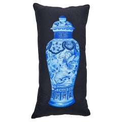 Vintage Silk Long Cushion with Chinese Vase