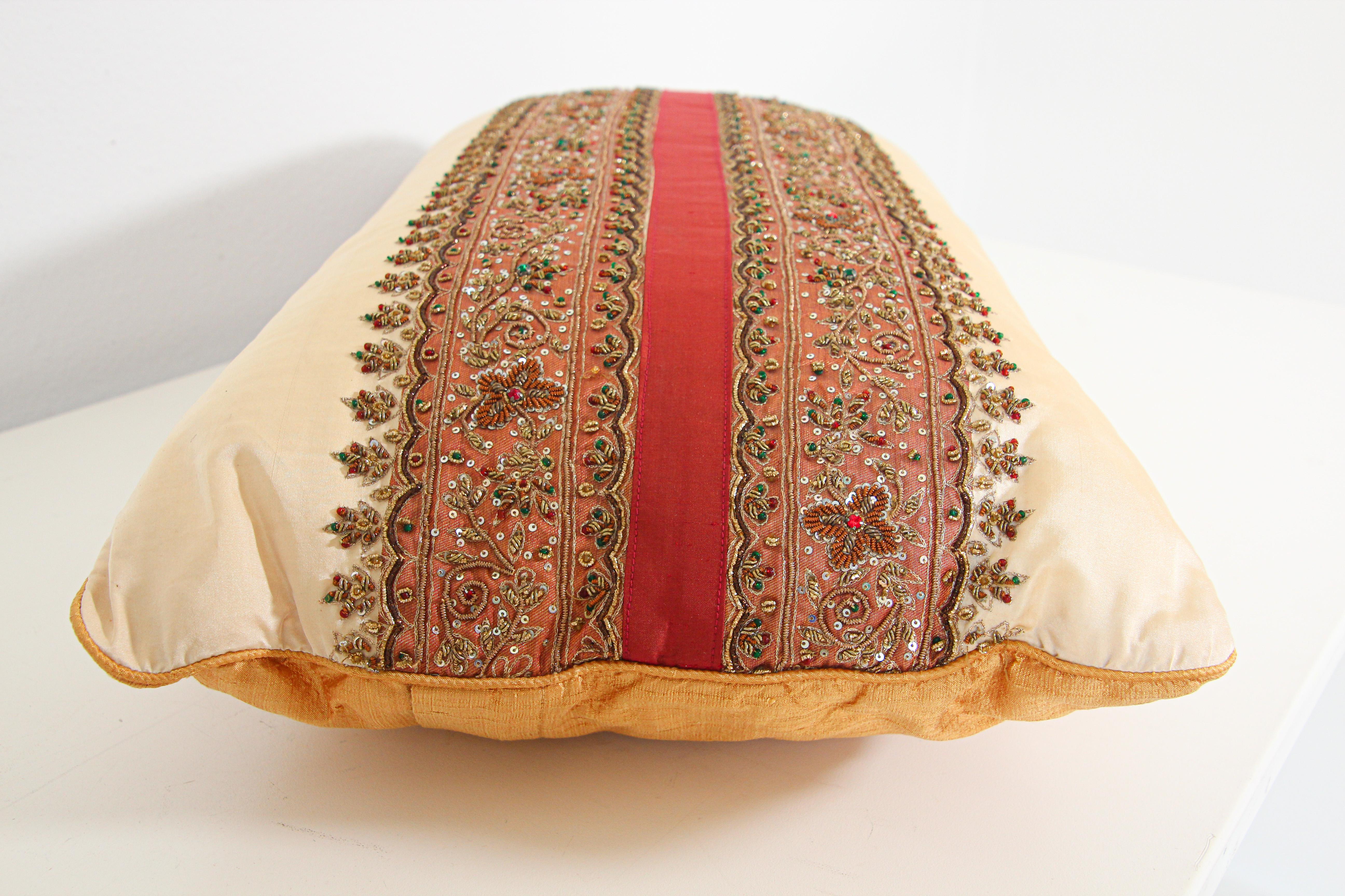 Silk Lumbar Pillow Embellished with Beads, India For Sale 2