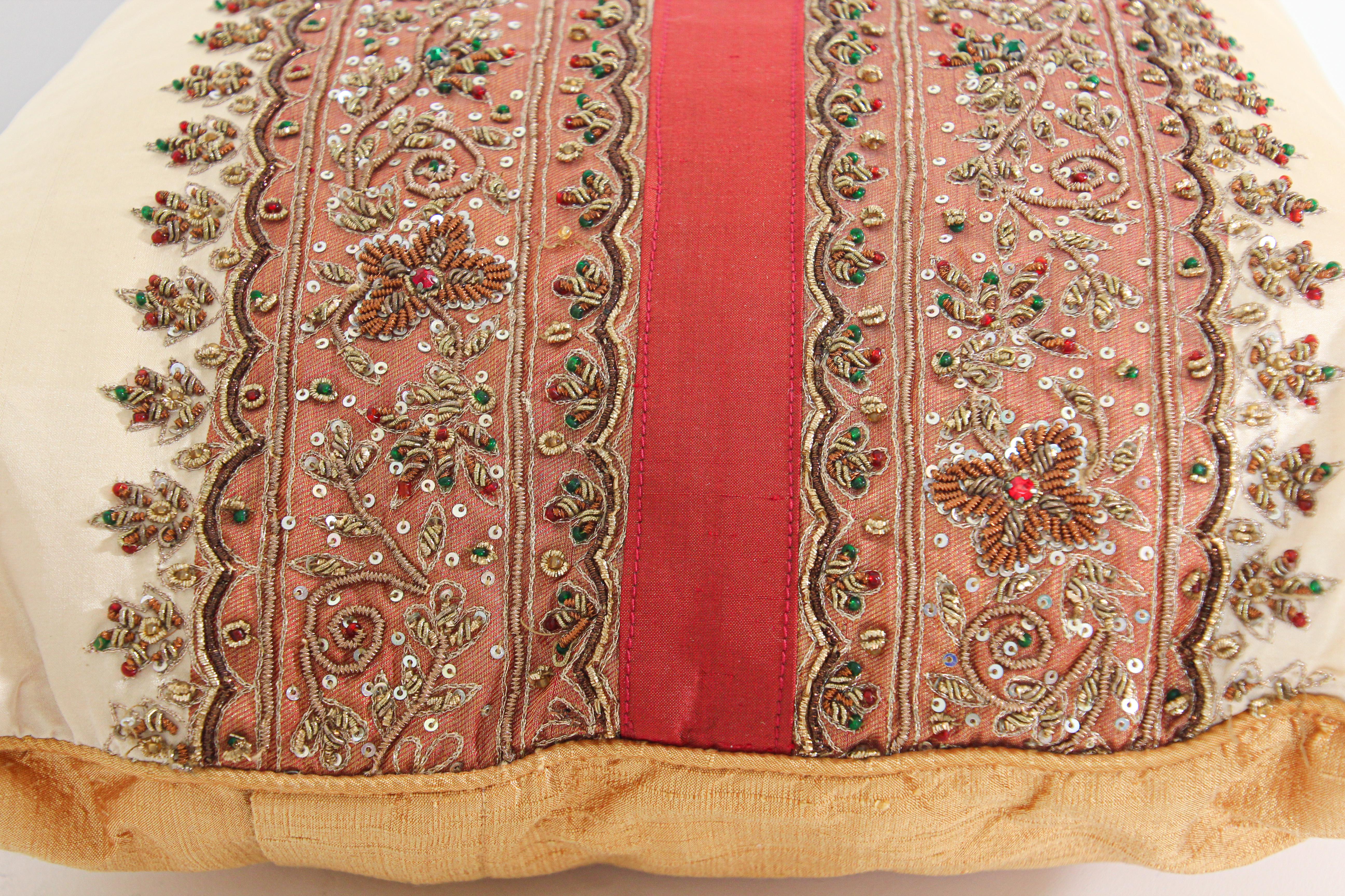 Silk Lumbar Pillow Embellished with Beads, India For Sale 3