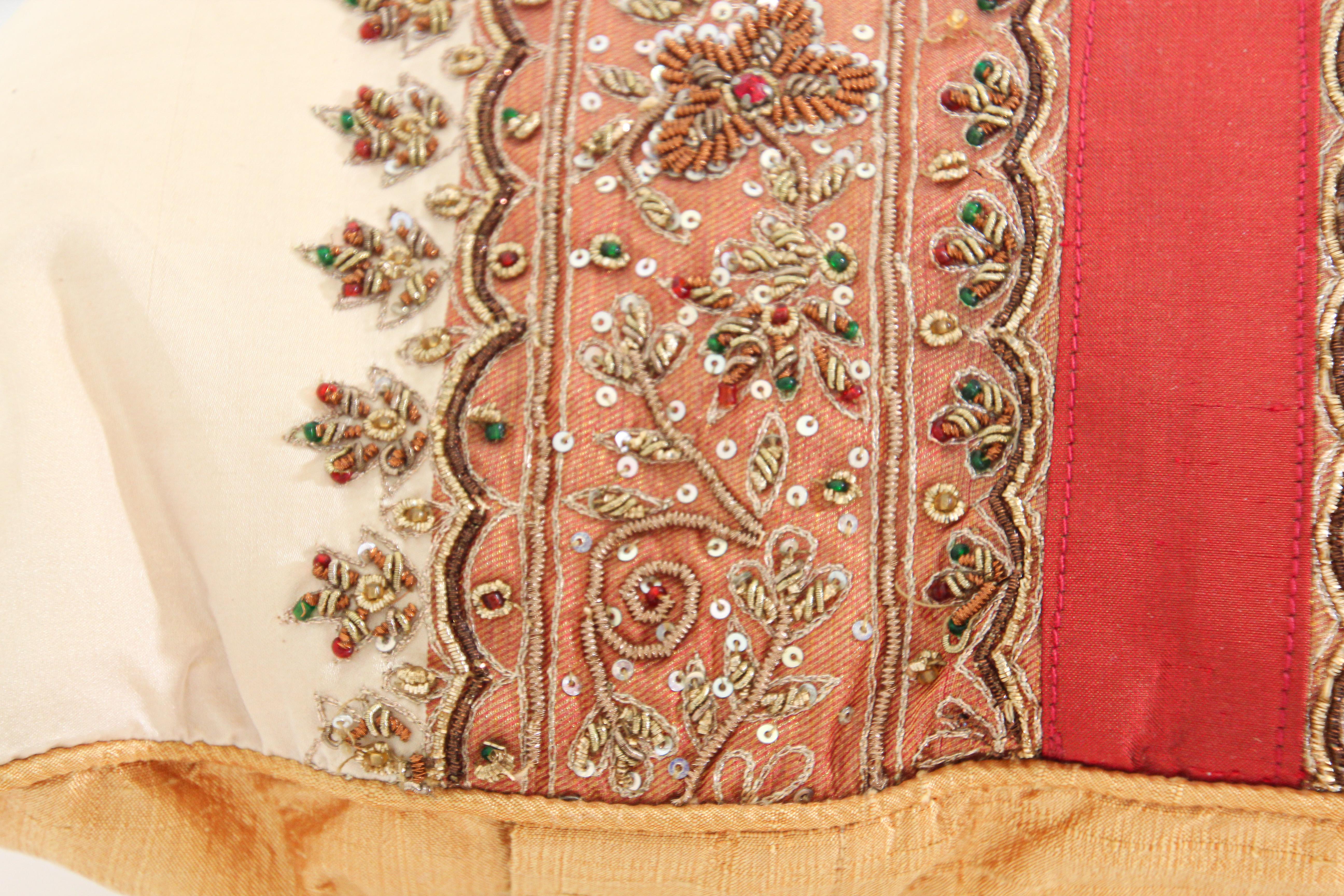 Silk Lumbar Pillow Embellished with Beads, India For Sale 4