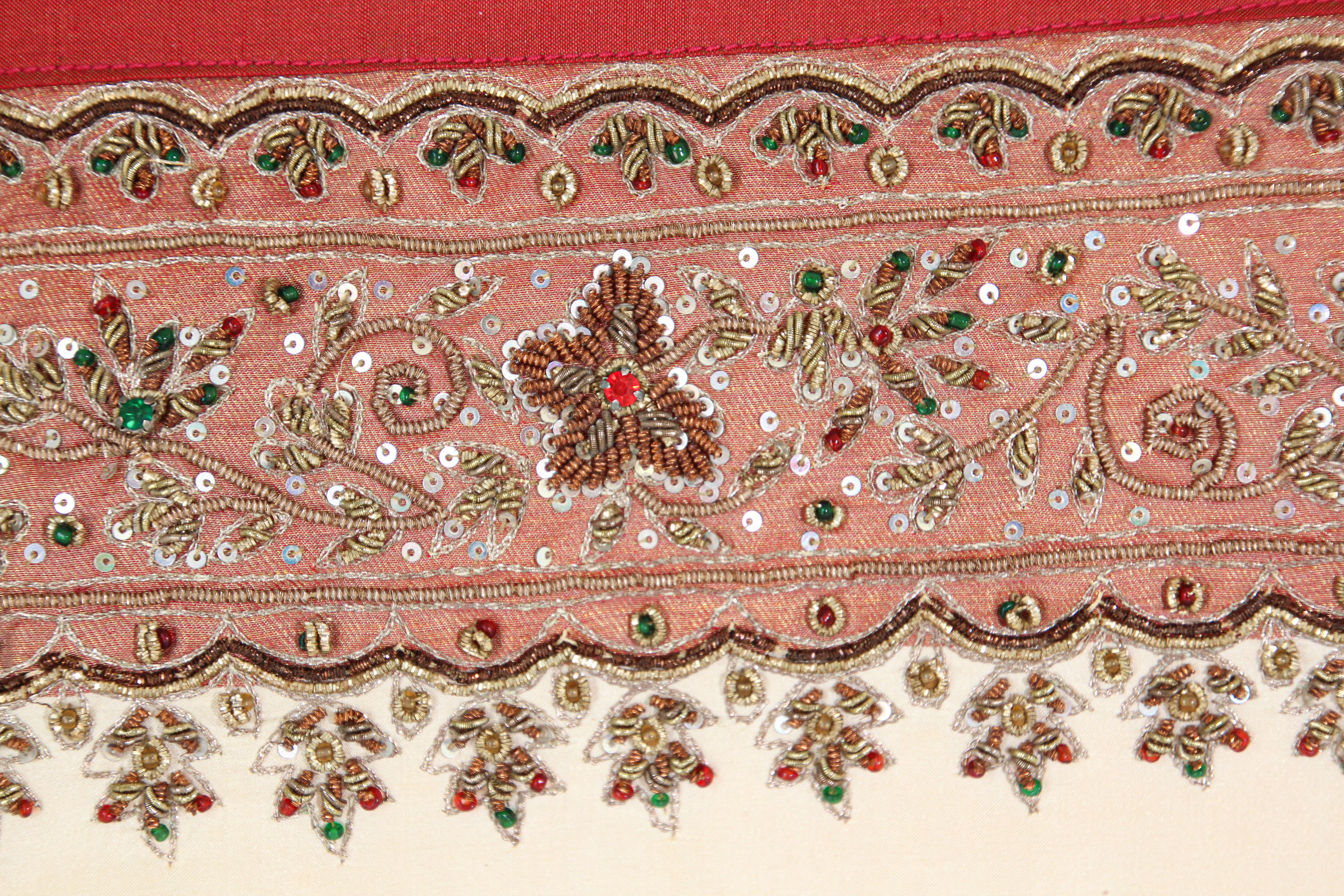 Moorish Silk Lumbar Pillow Embellished with Beads, India For Sale