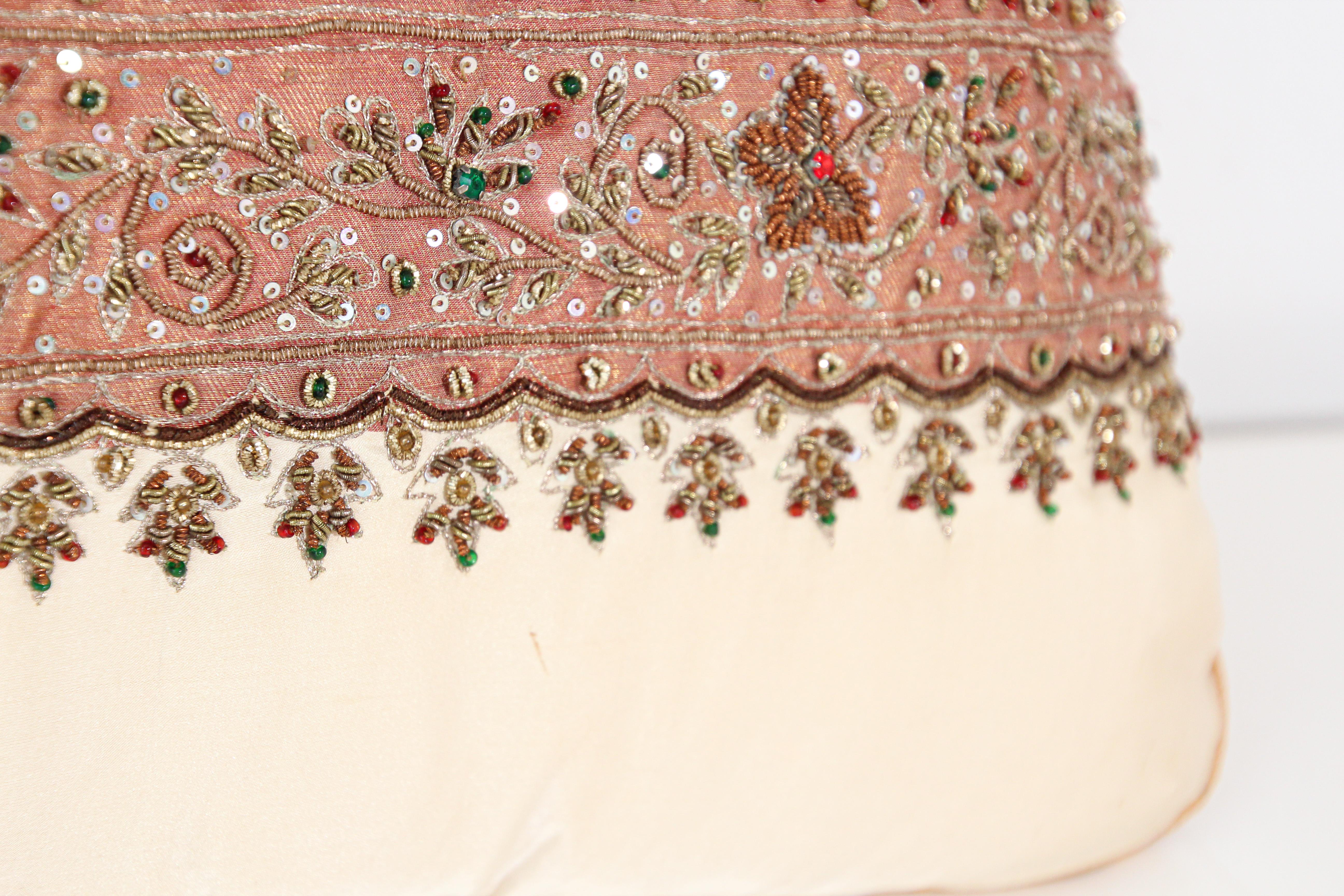Silk Lumbar Pillow Embellished with Beads, India In Good Condition For Sale In North Hollywood, CA