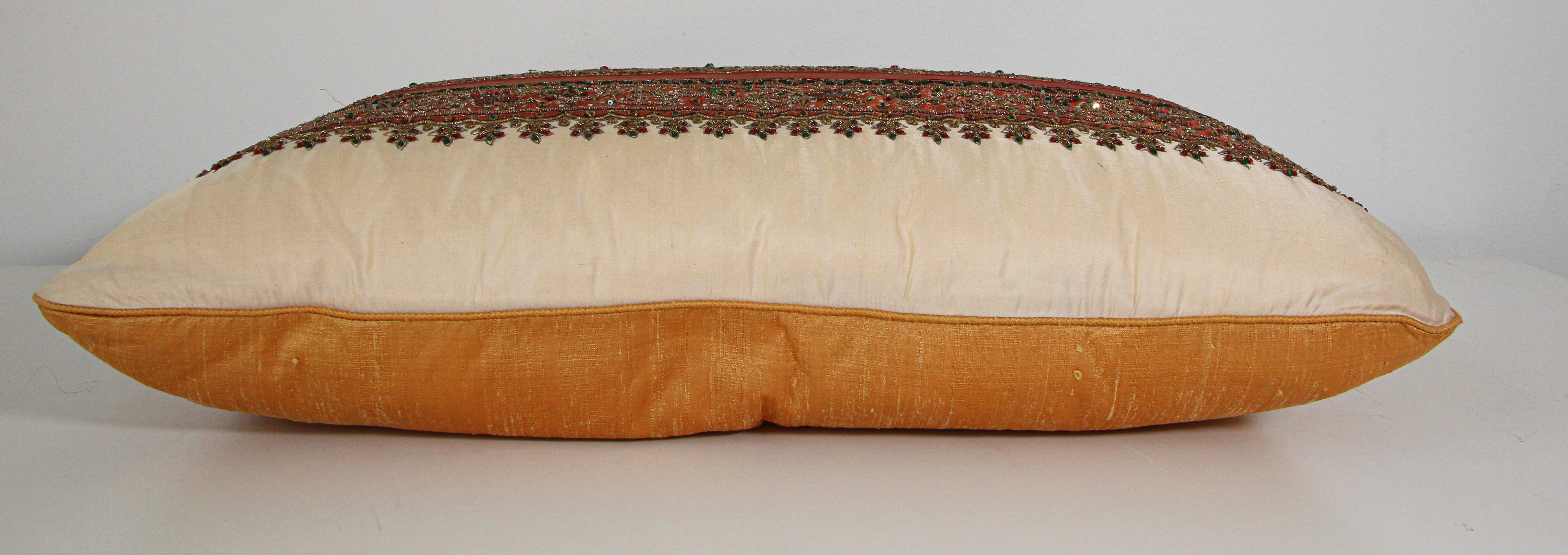 20th Century Silk Lumbar Pillow Embellished with Beads, India For Sale