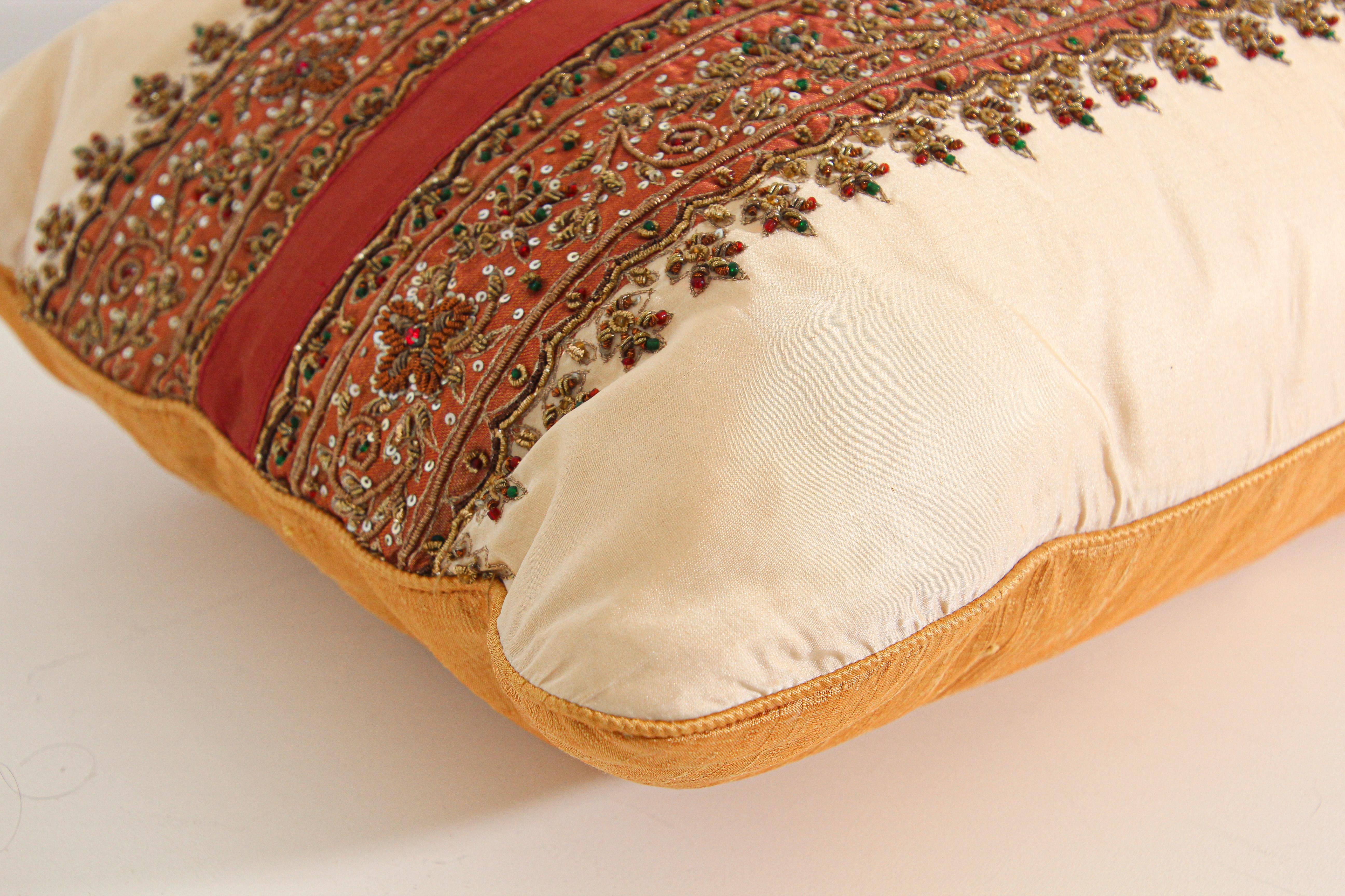 Silk Lumbar Pillow Embellished with Beads, India For Sale 1