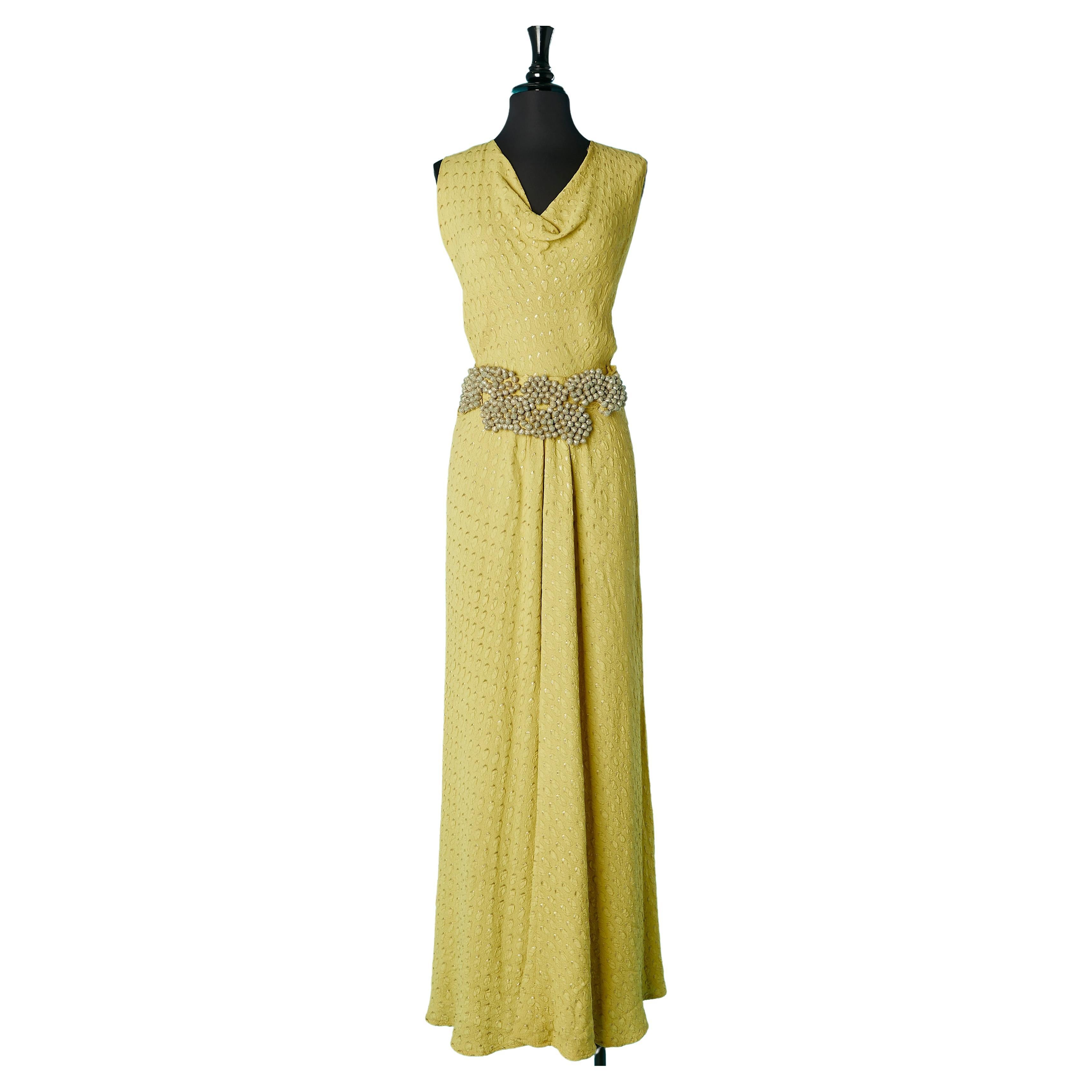 Silk & lurex jacquard evening dress "Myrtille" Attributed to Jeanne Lanvin 1936  For Sale
