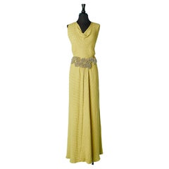 Vintage Silk & lurex jacquard evening dress "Myrtille" Attributed to Jeanne Lanvin 1936 