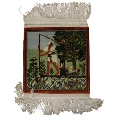 Tapis persan en soie avec canard oiseau, daté de 1991
