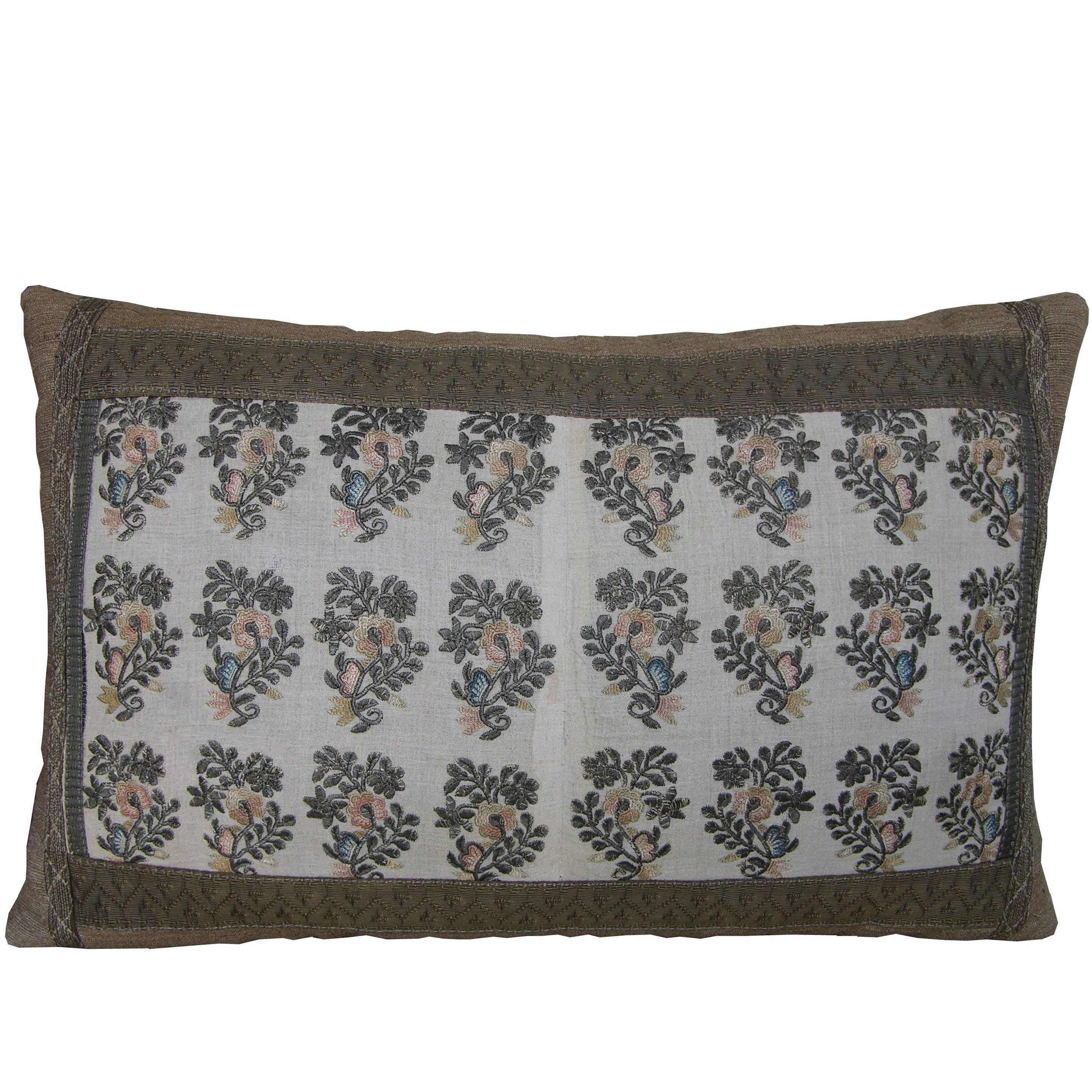 Silk Metalic Pillow circa 18th Century  1597p For Sale