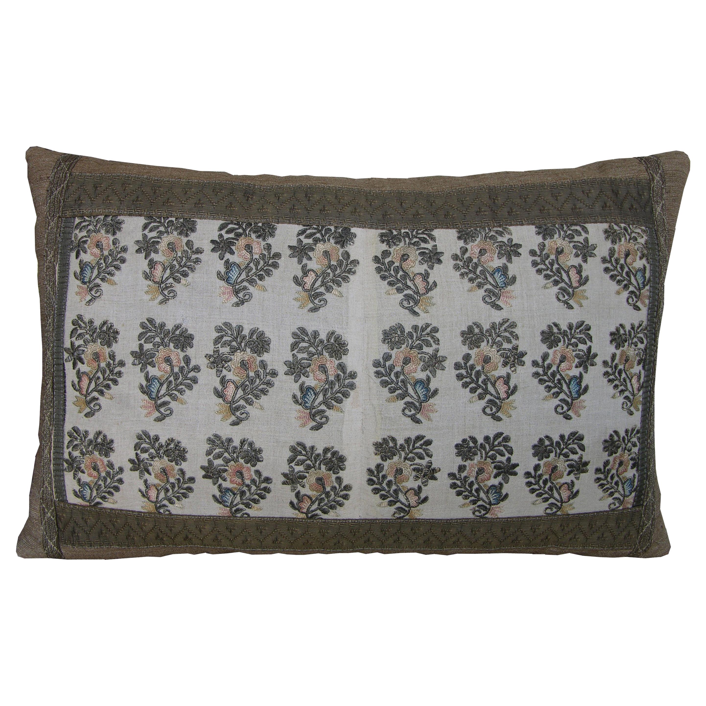 Silk Metalic Pillow circa 18th Century 1597p For Sale