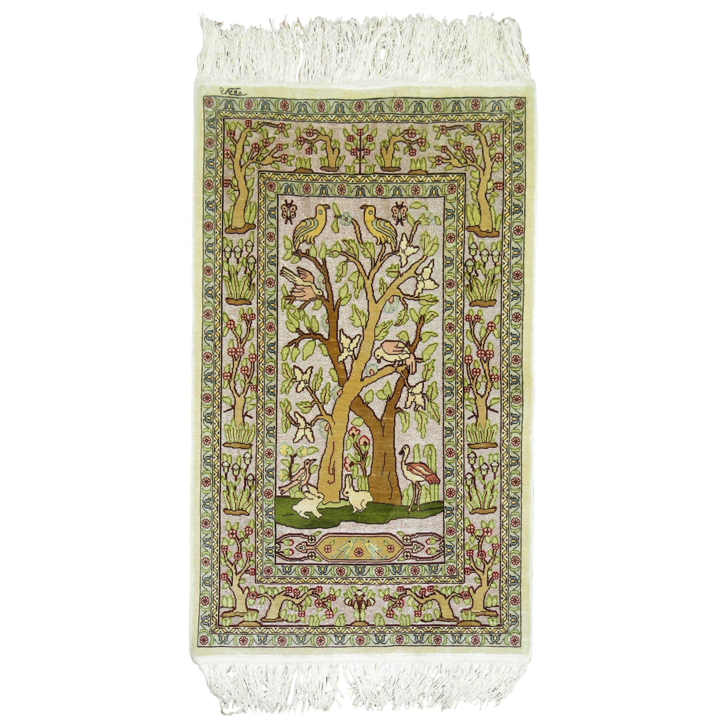 Silk Metallic Turkish Hereke Pictorial Rug